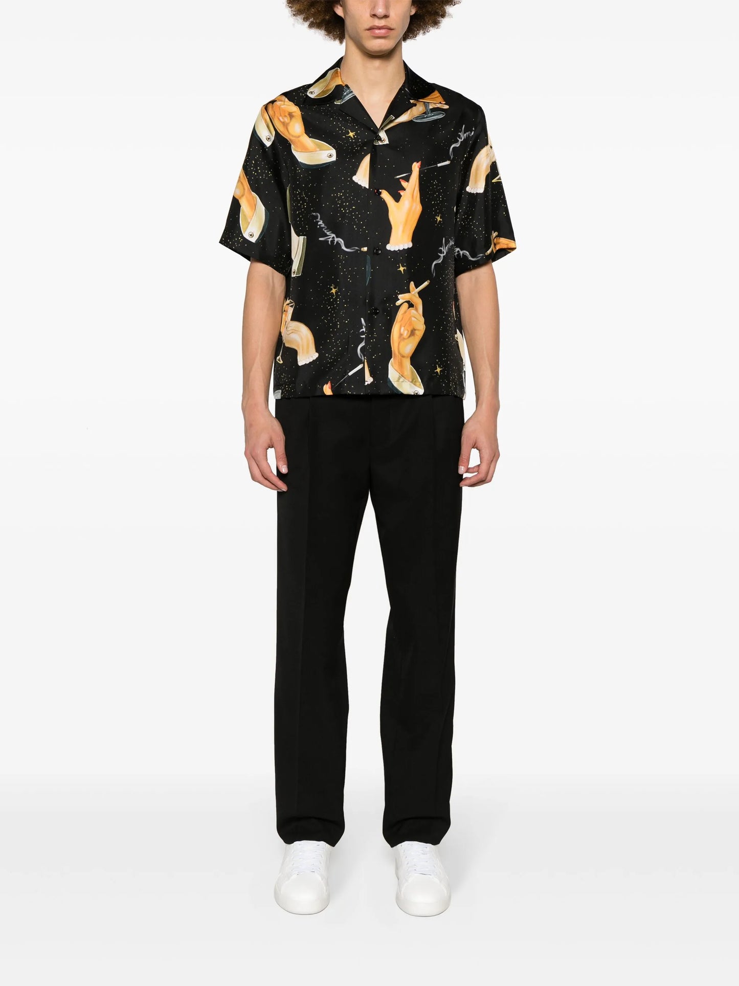 Champagne-print silk shirt