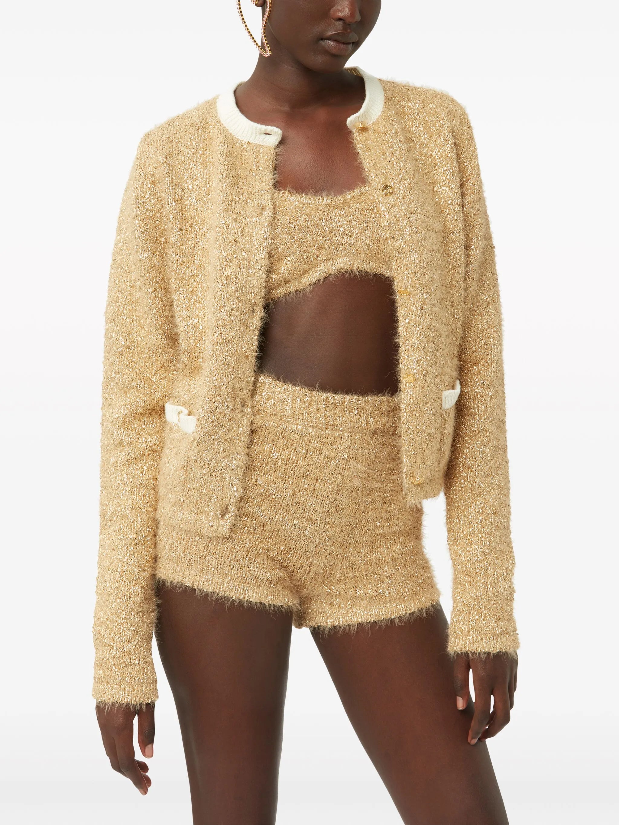 tweed crew-neck cardigan