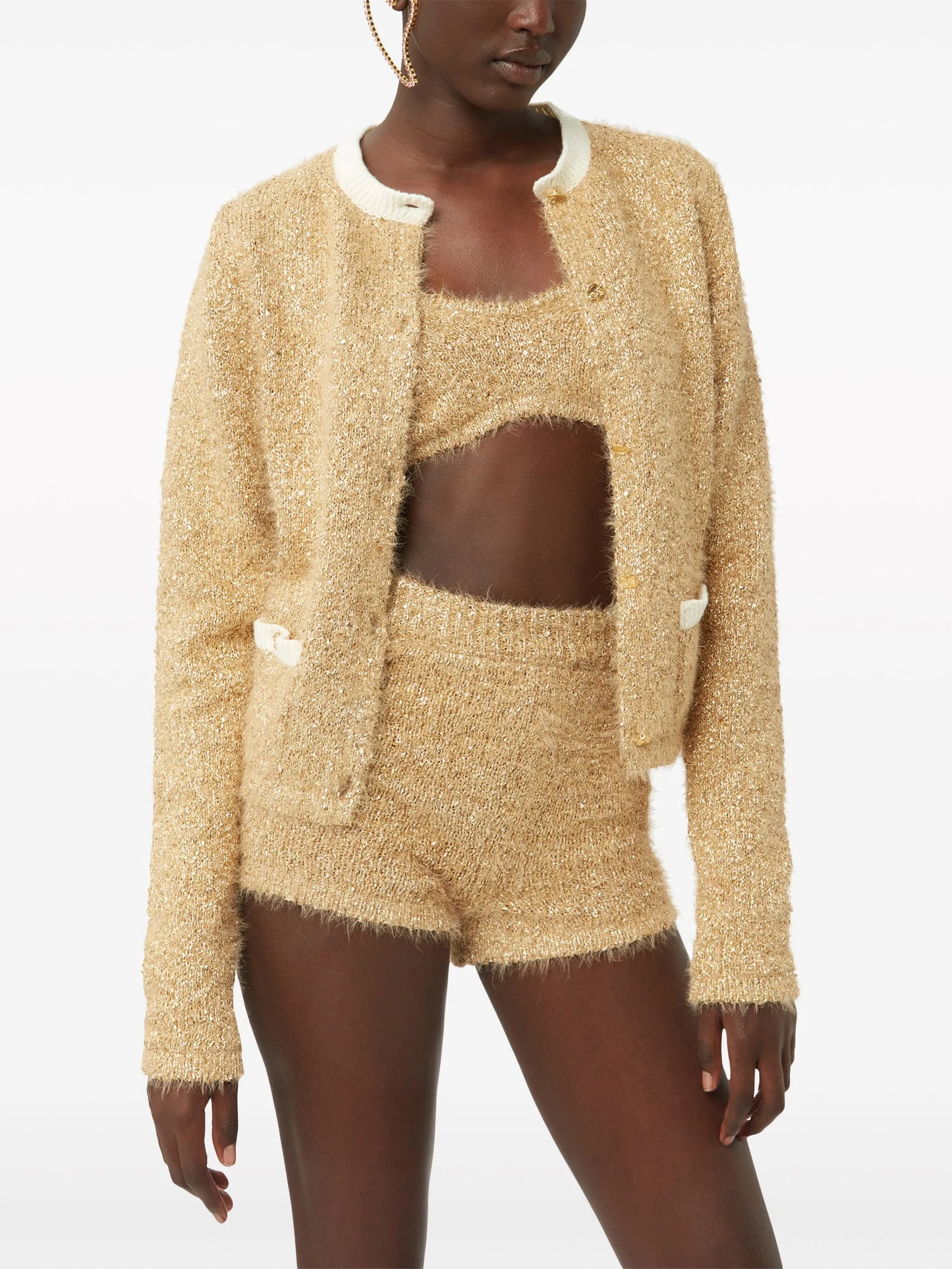 tweed crew-neck cardigan