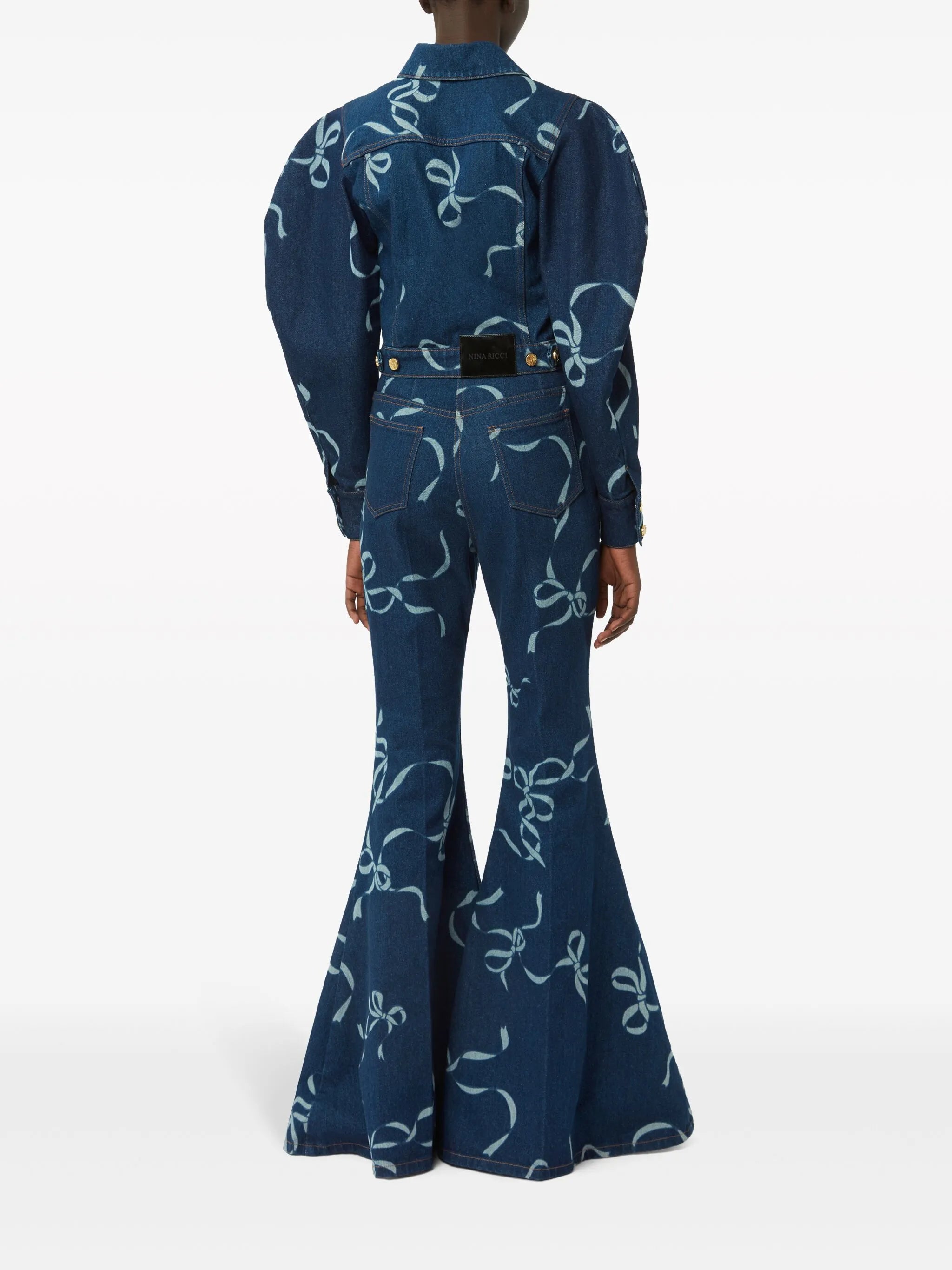 bow-print denim jacket