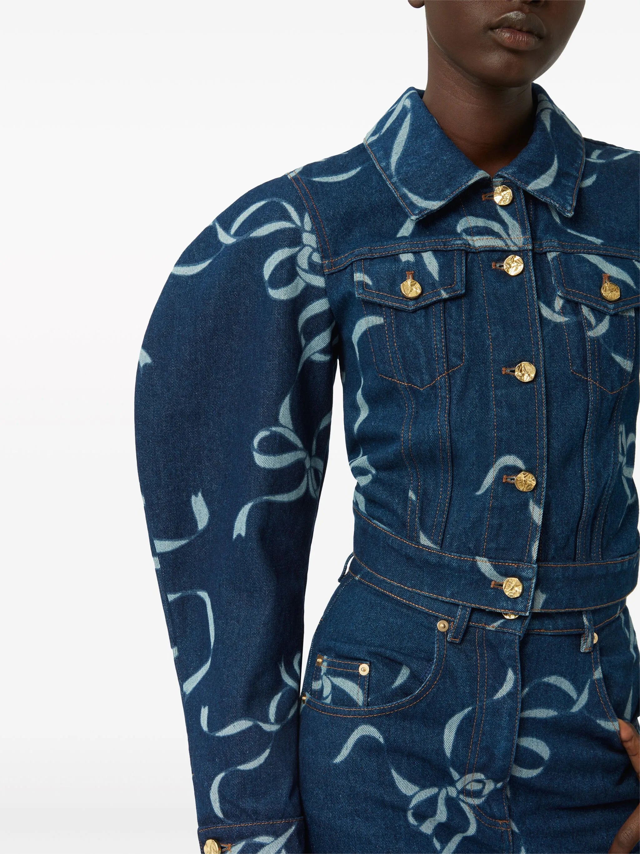bow-print denim jacket