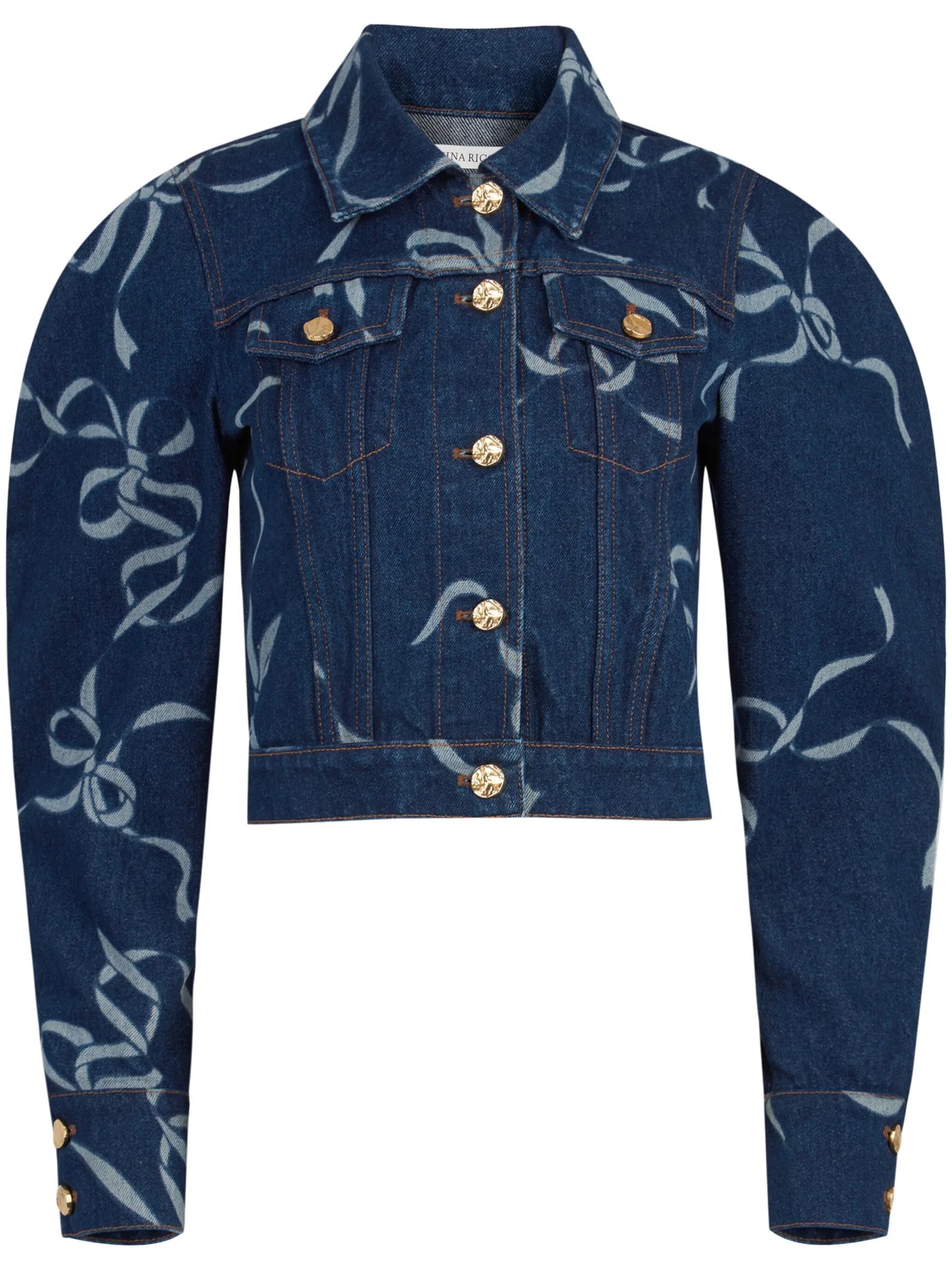bow-print denim jacket