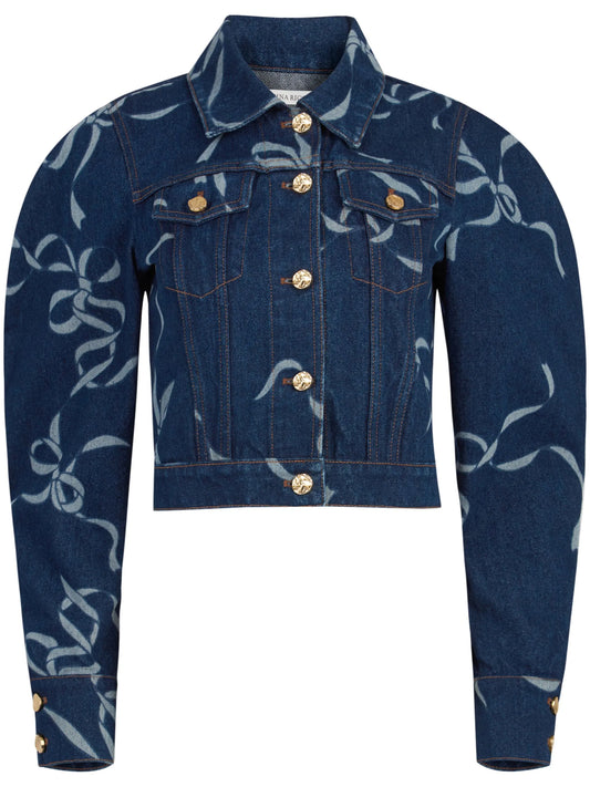 bow-print denim jacket