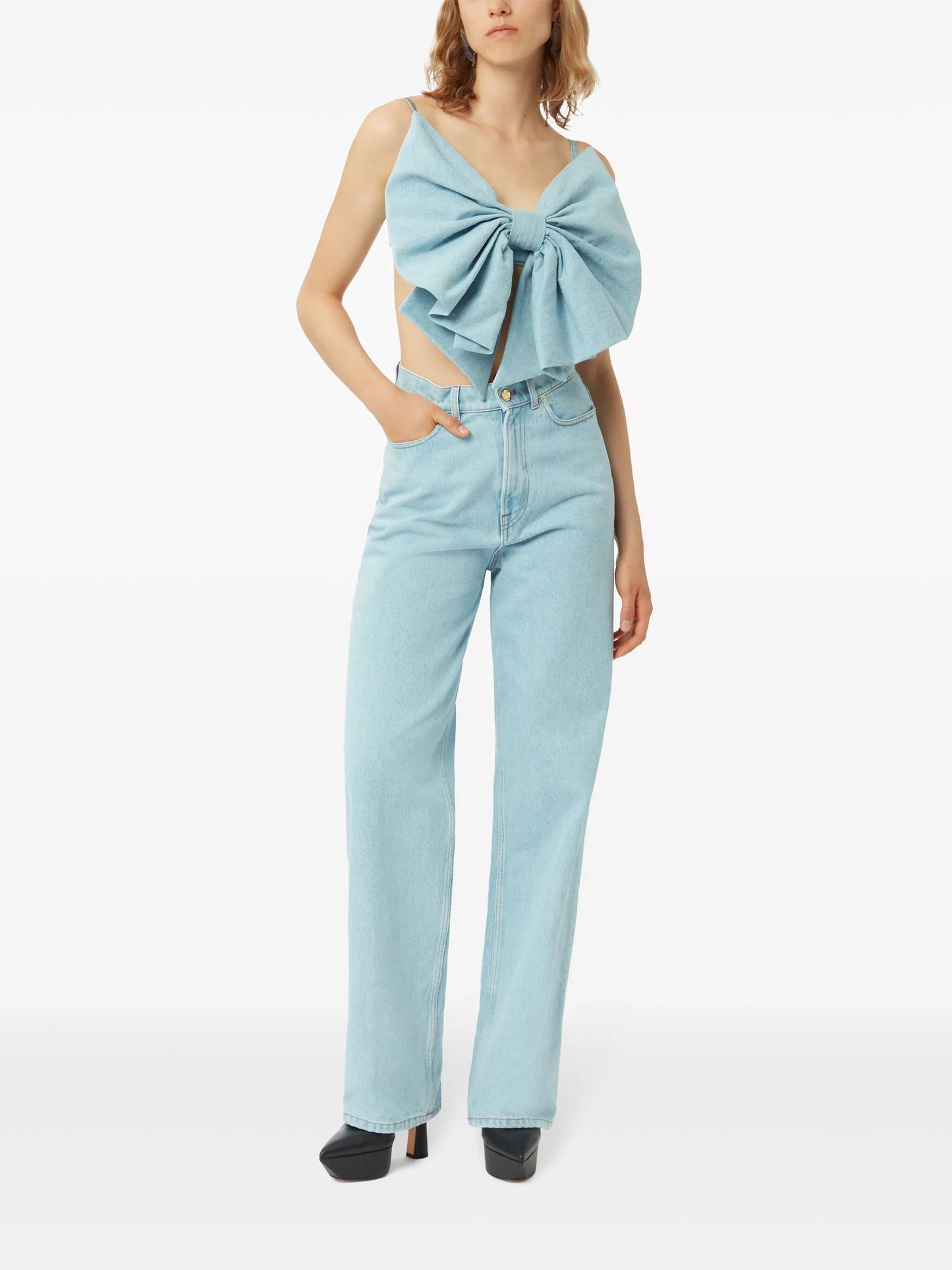 oversized-bow denim bralette