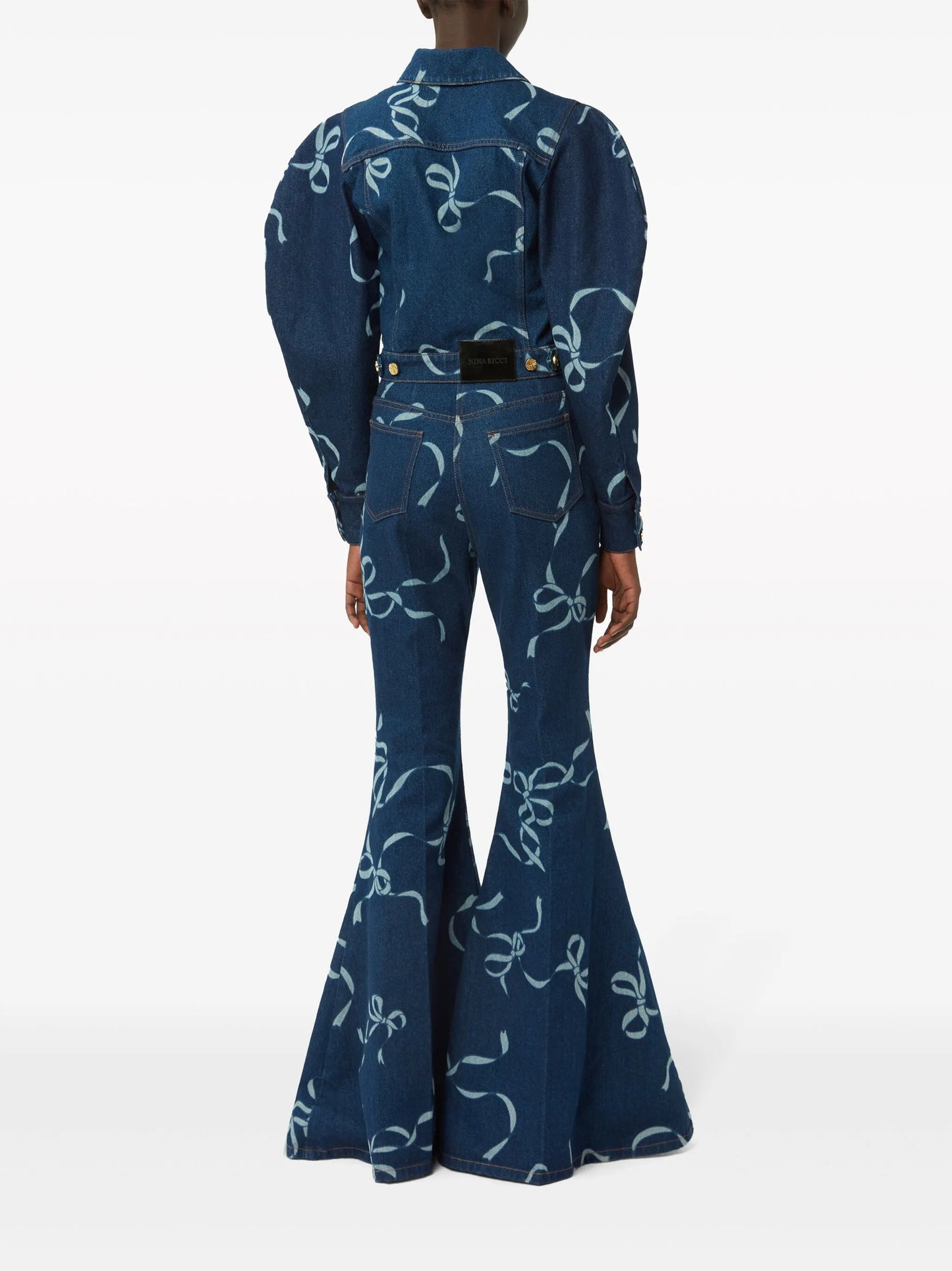 graphic-print long-length flared trousers