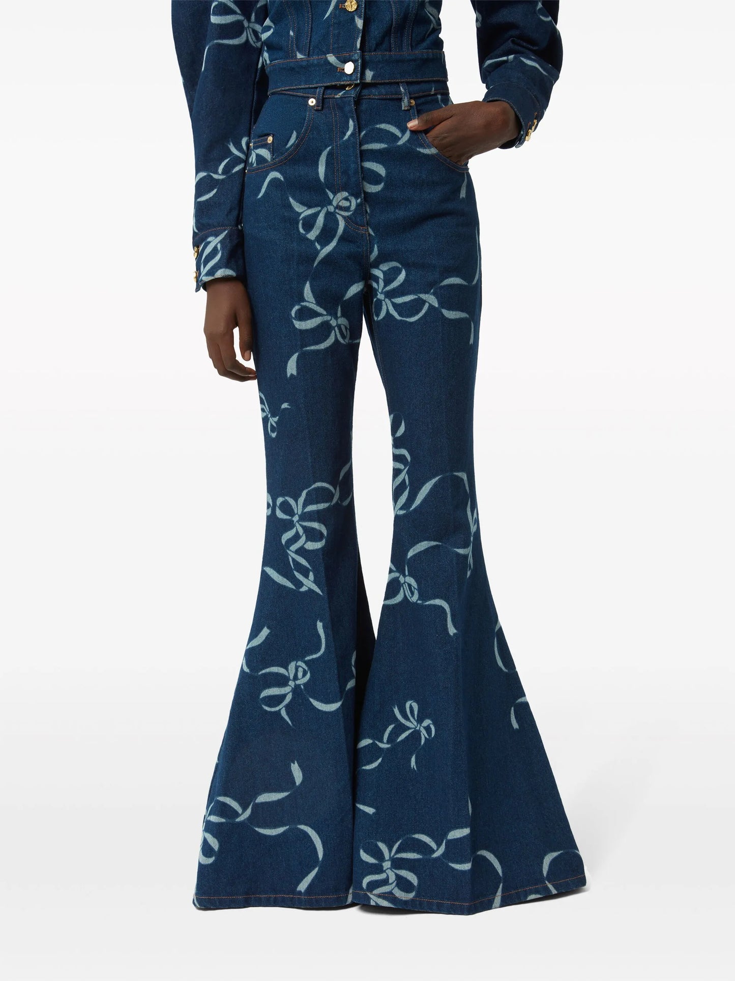 graphic-print long-length flared trousers