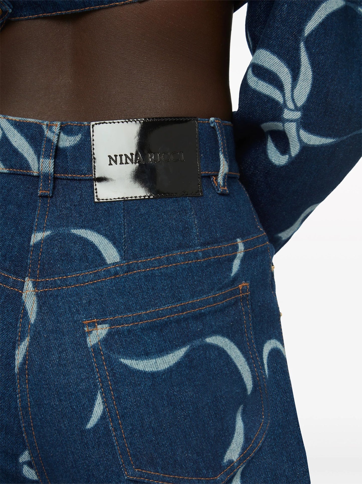graphic-print long-length flared trousers