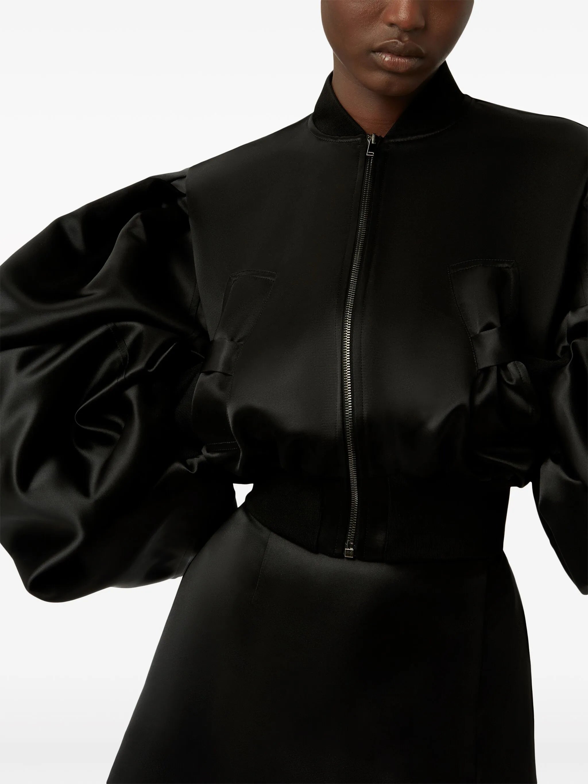 cropped satin bomber jacket