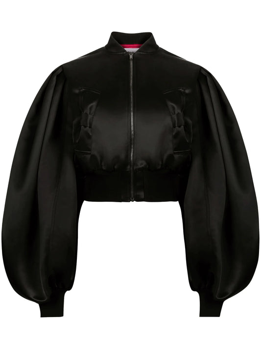 cropped satin bomber jacket