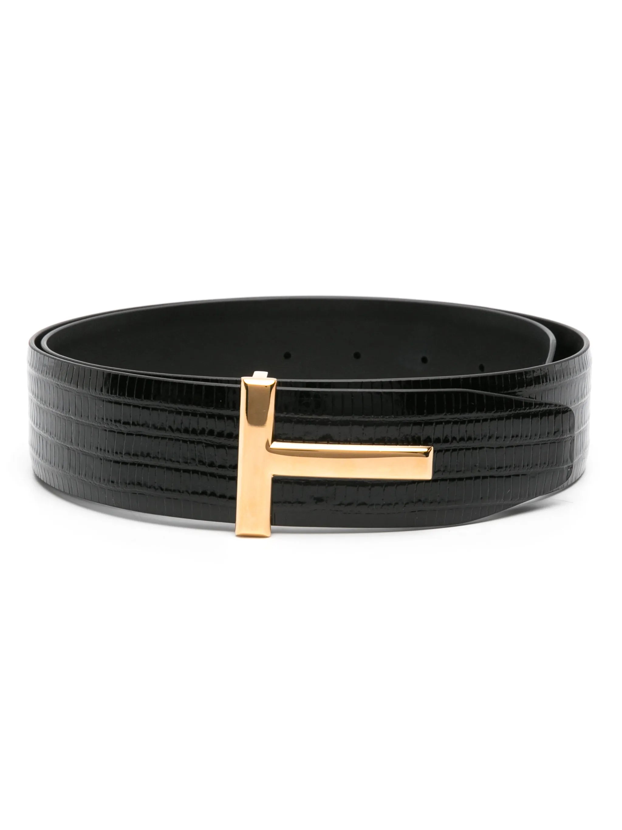 T-plaque leather belt