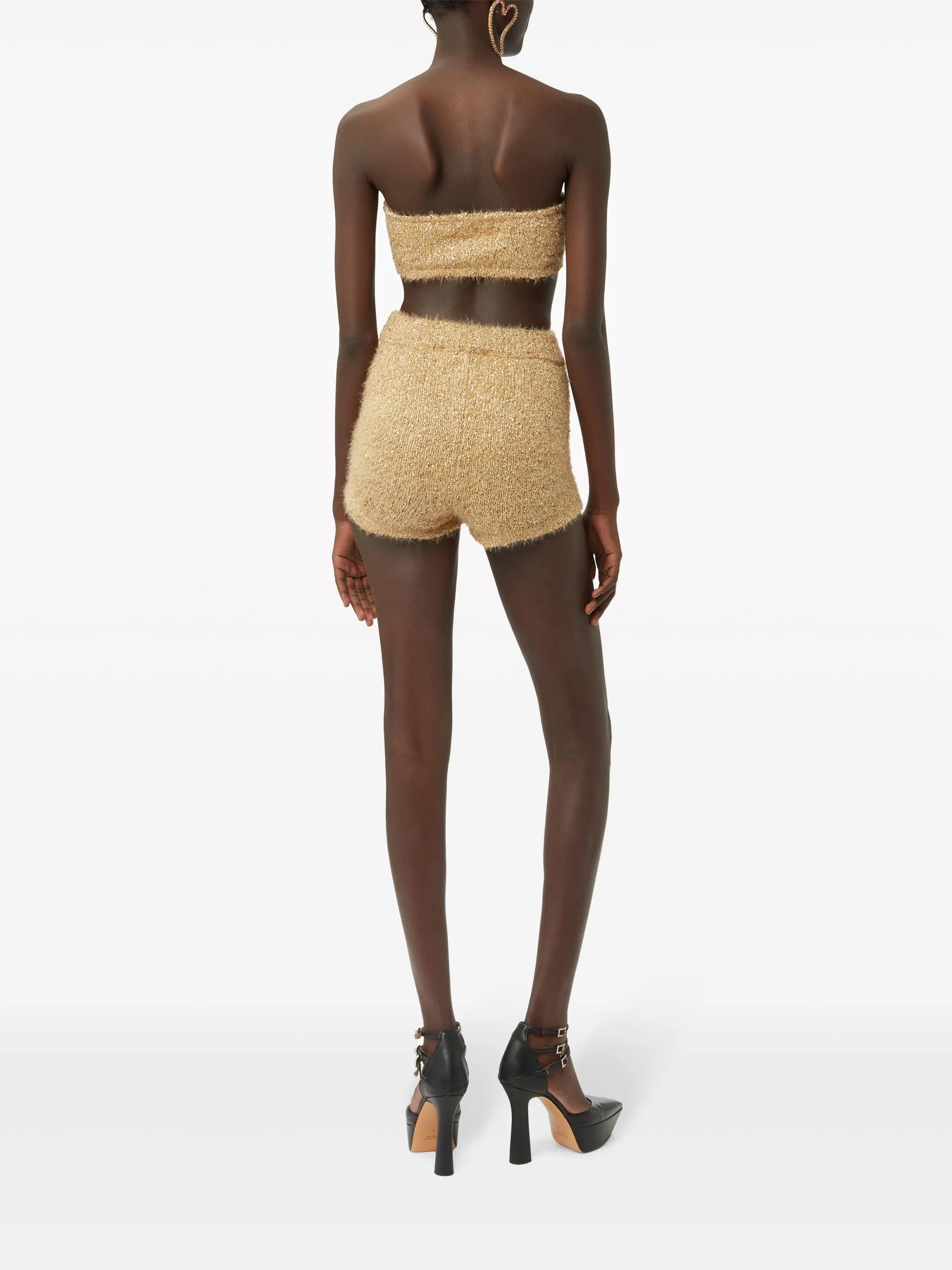 high-waisted tweed shorts