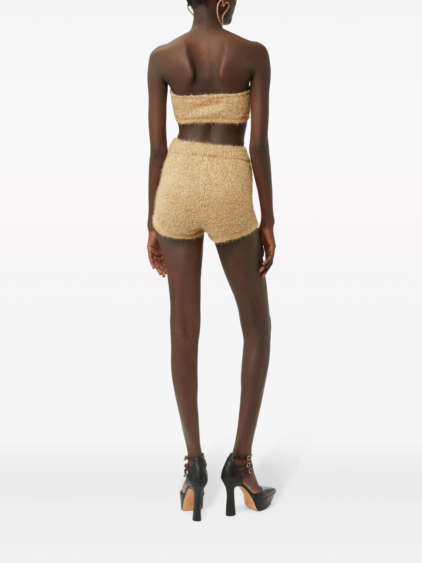 high-waisted tweed shorts