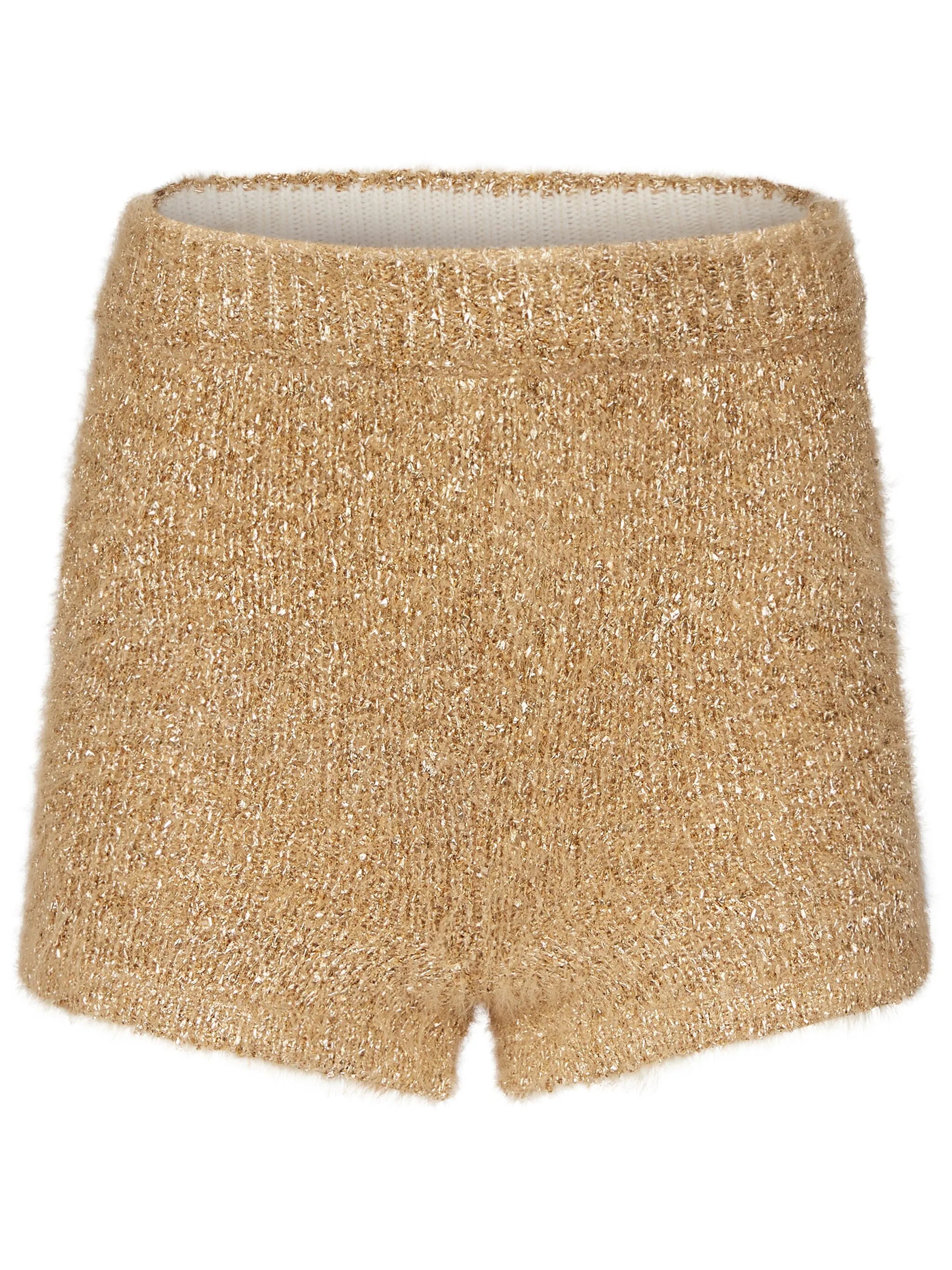 high-waisted tweed shorts