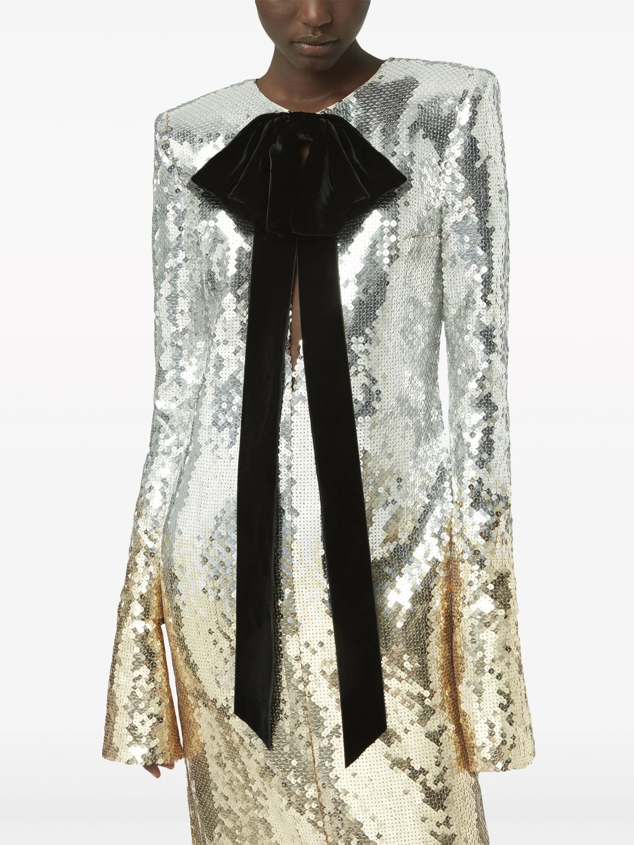 bow-embellished sequinned gradient gown