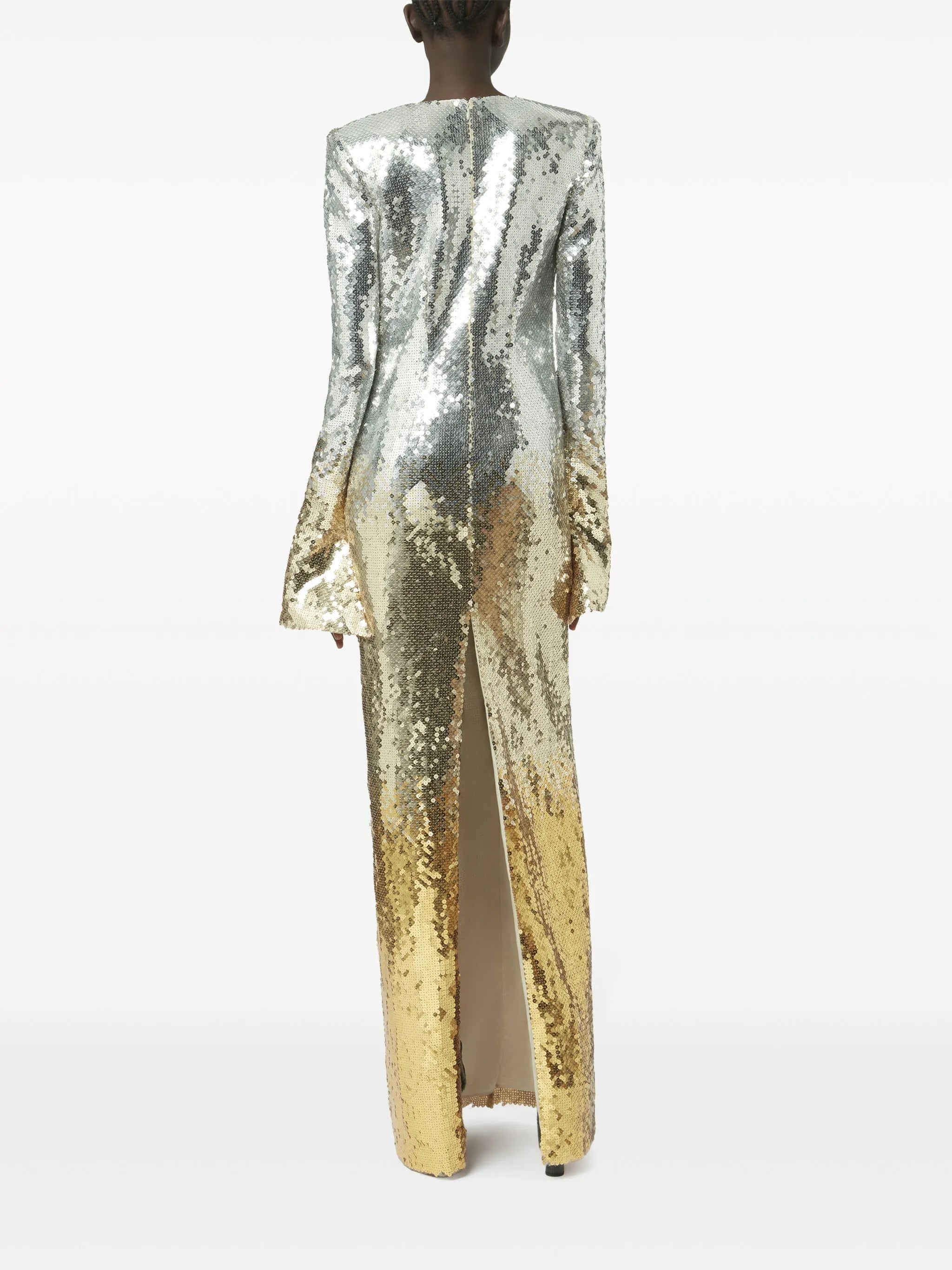 bow-embellished sequinned gradient gown