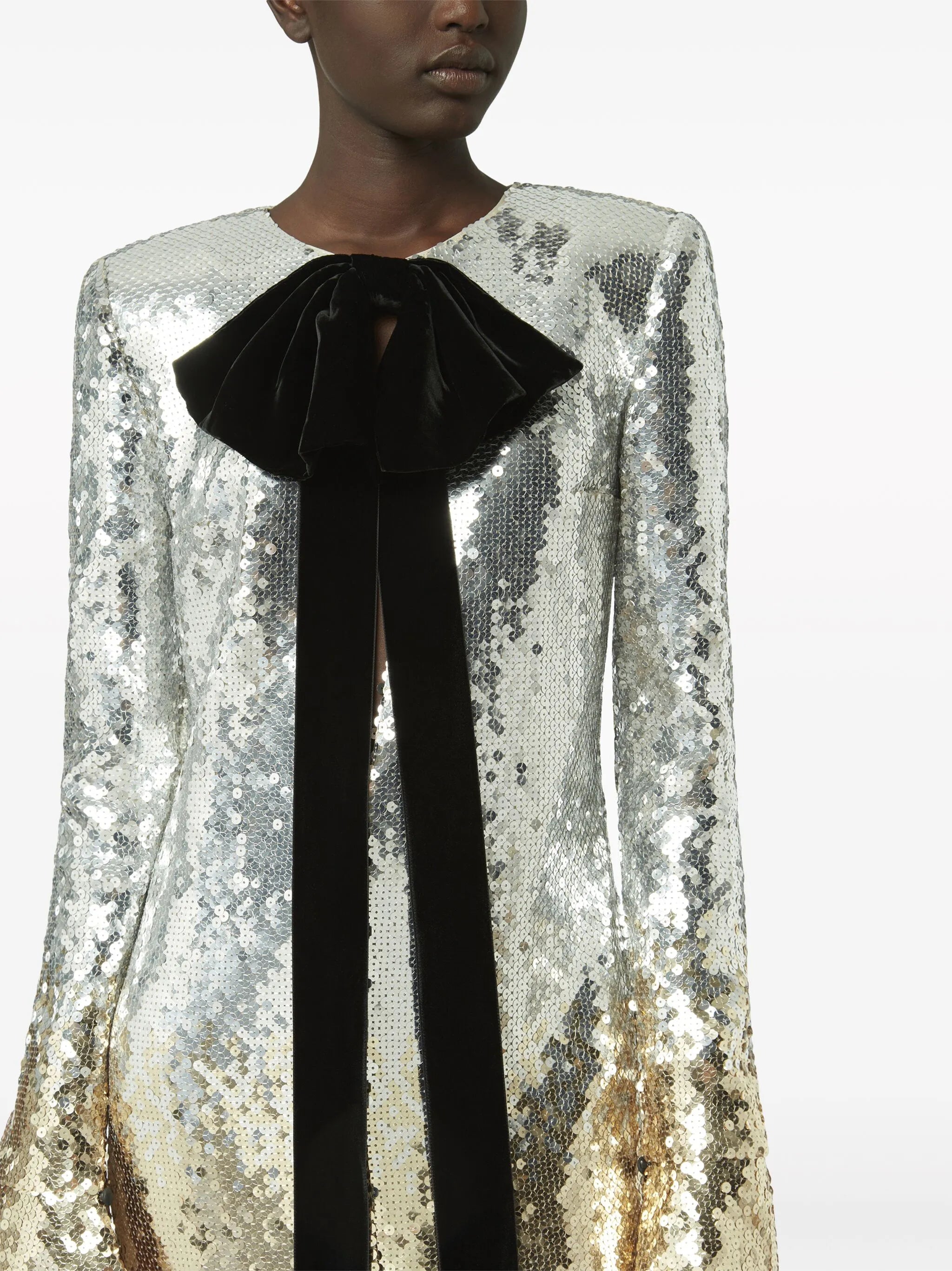 bow-embellished sequinned gradient gown