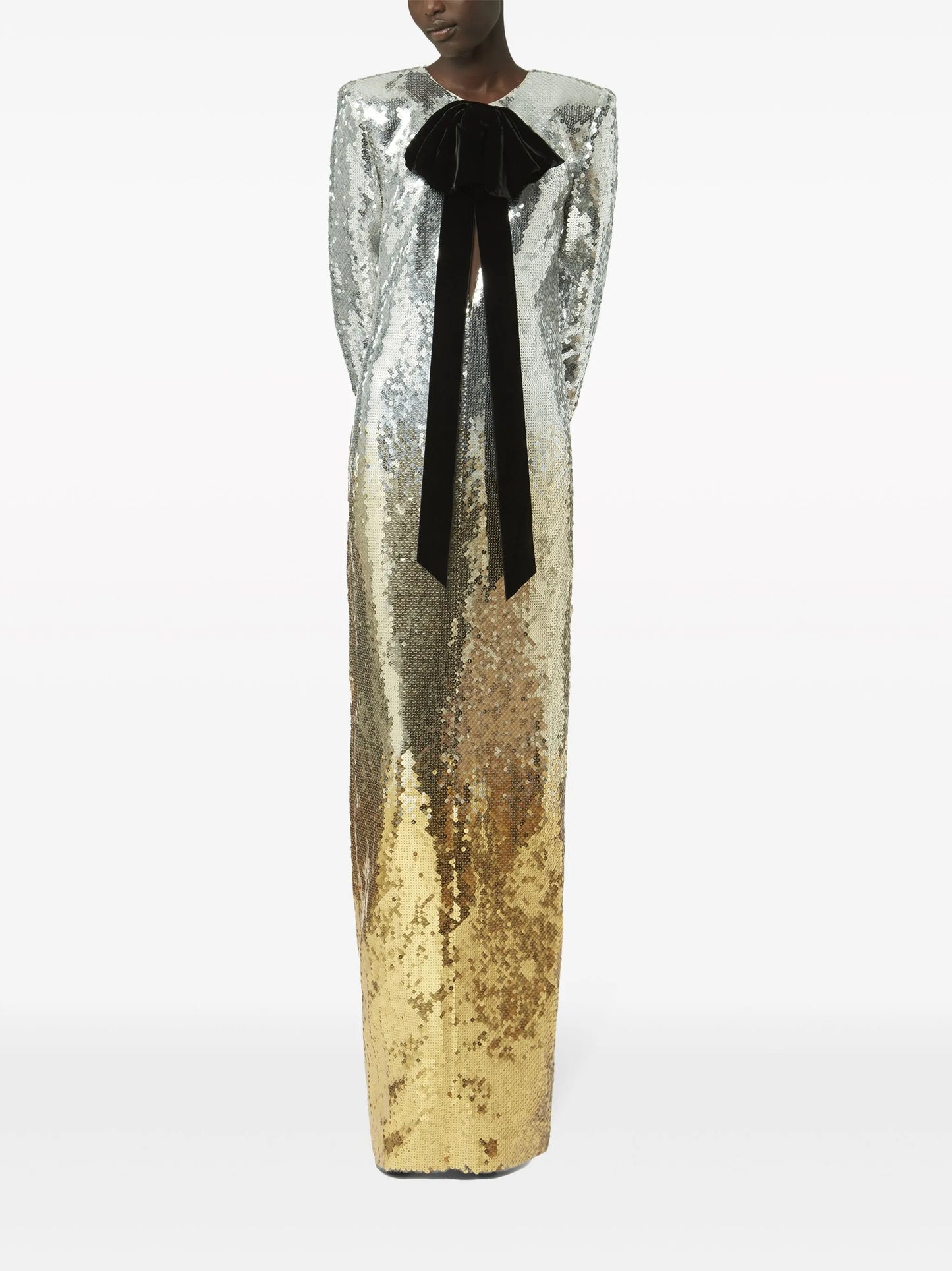 bow-embellished sequinned gradient gown