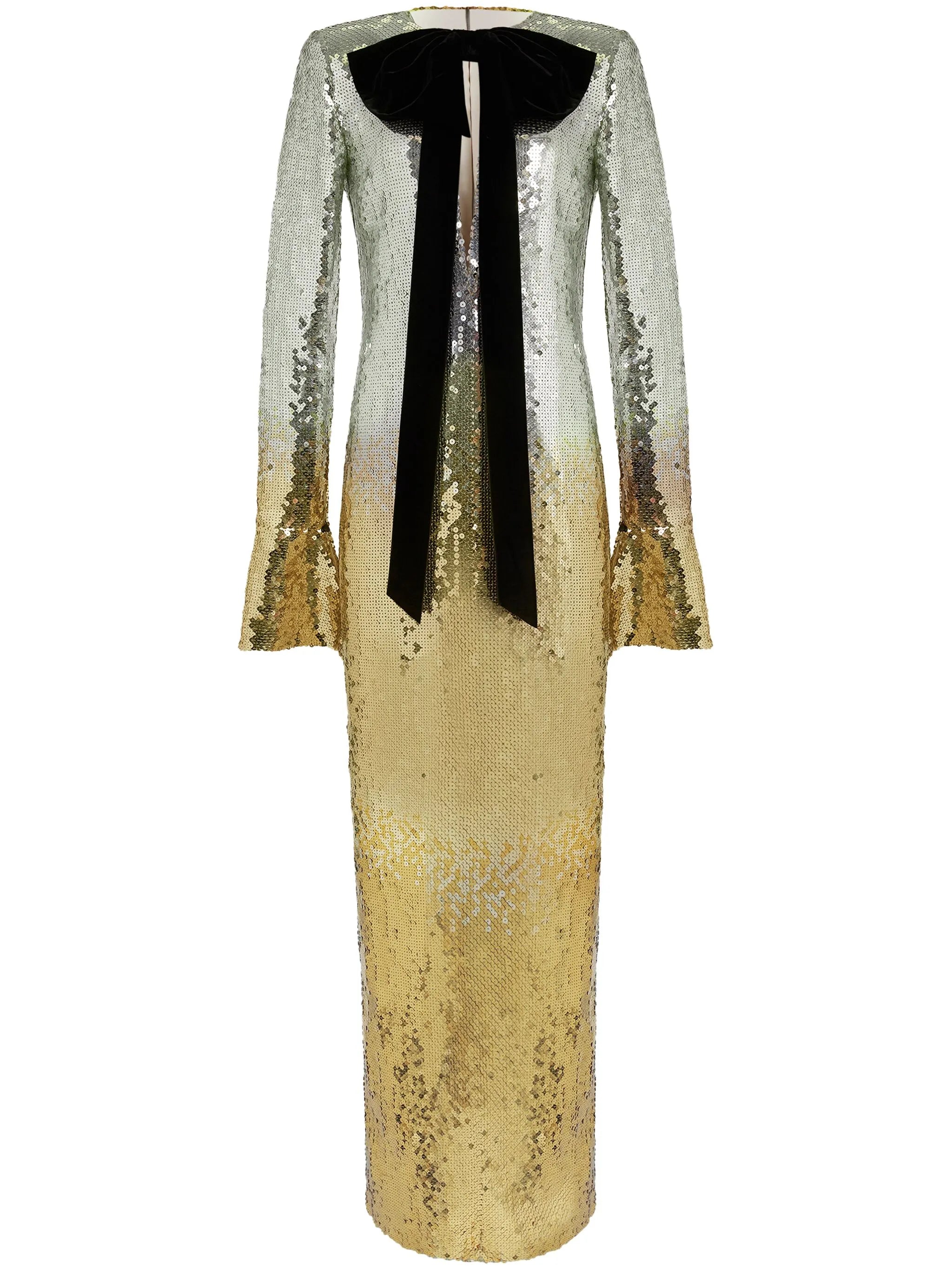 bow-embellished sequinned gradient gown