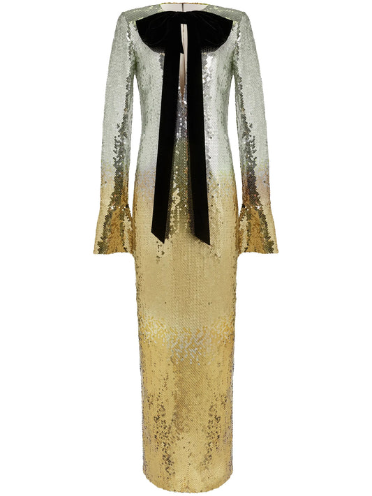 bow-embellished sequinned gradient gown