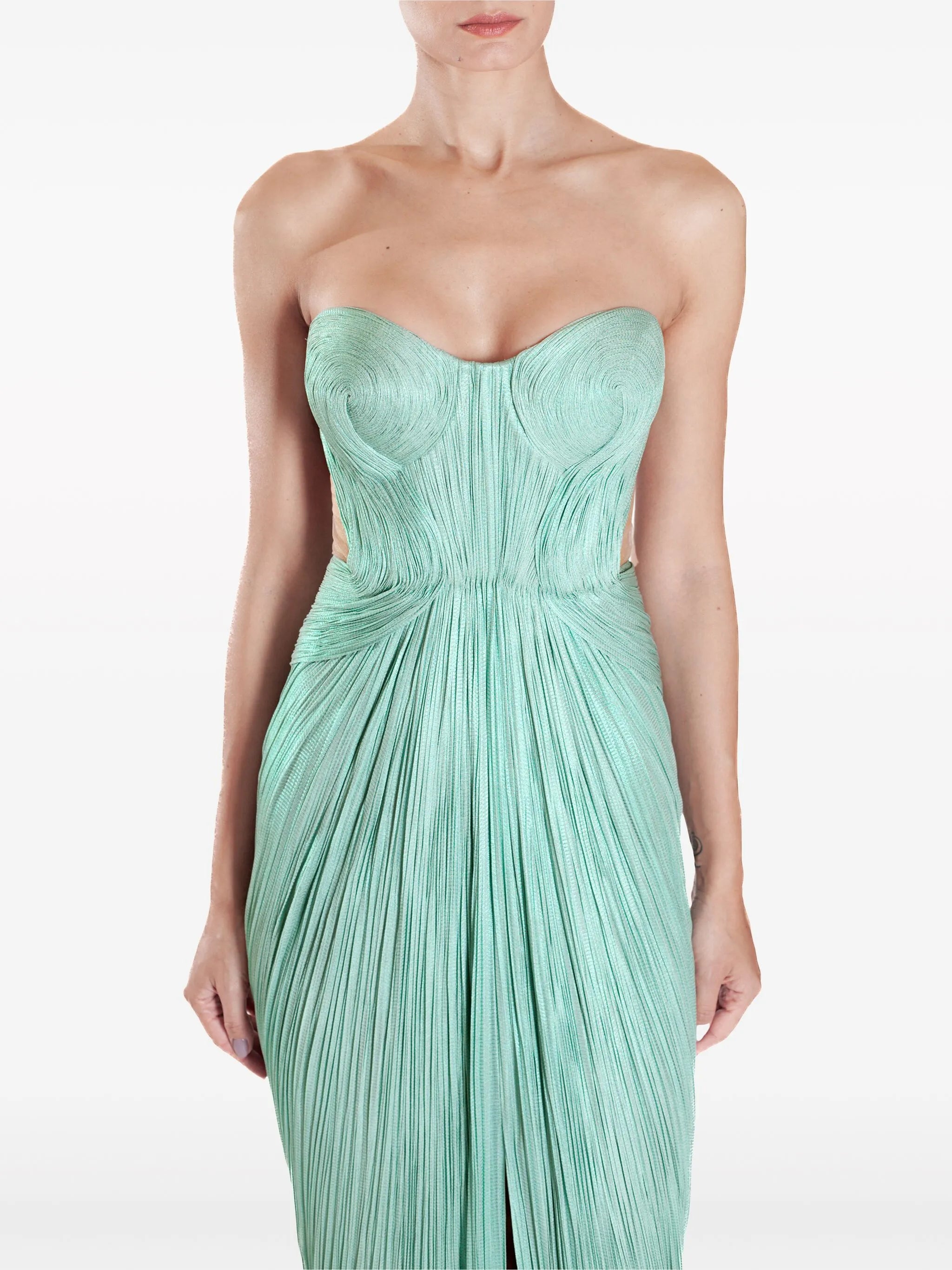 Caly plissé strapless gown