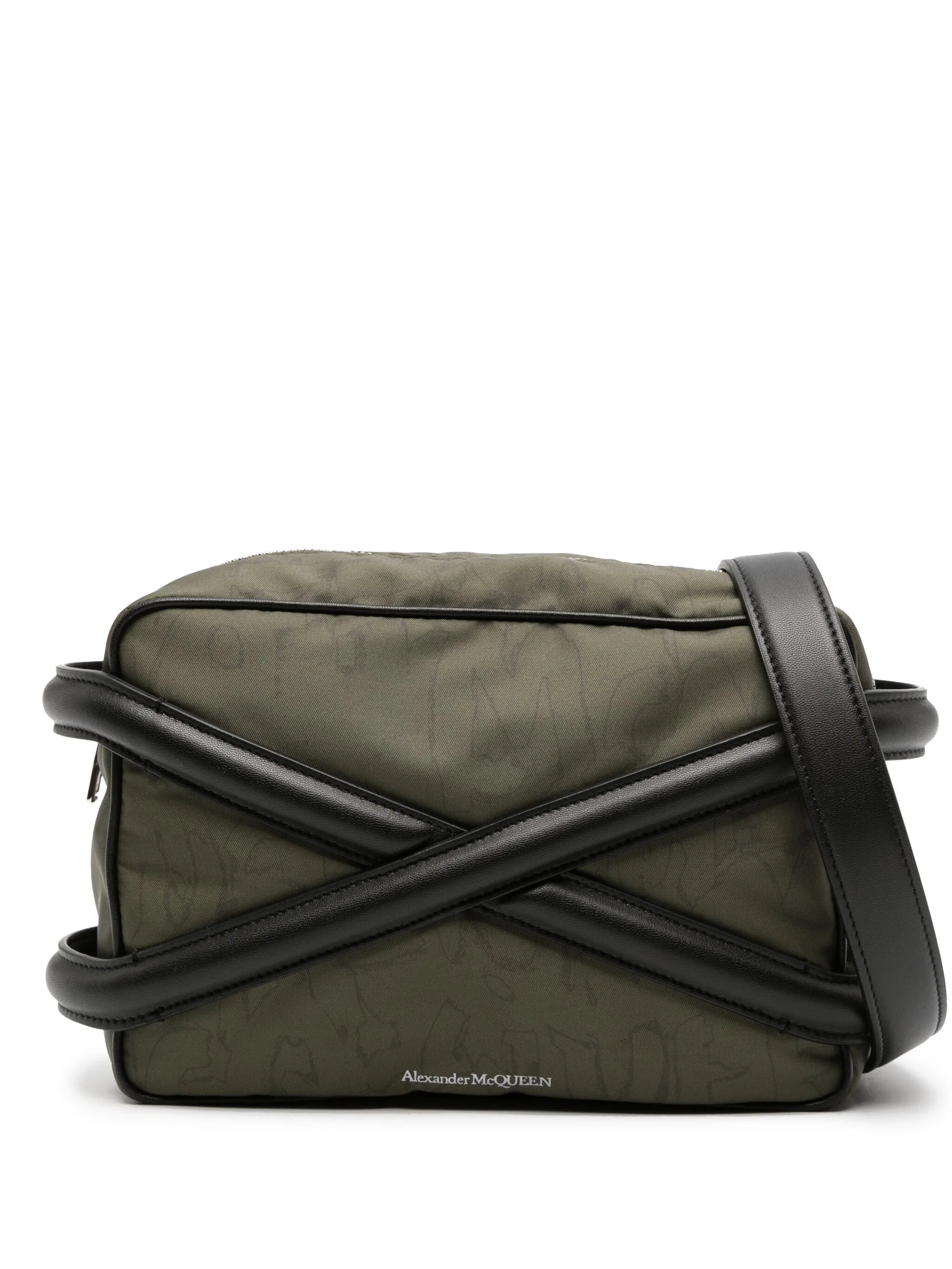 panelled-leather gabardine bag