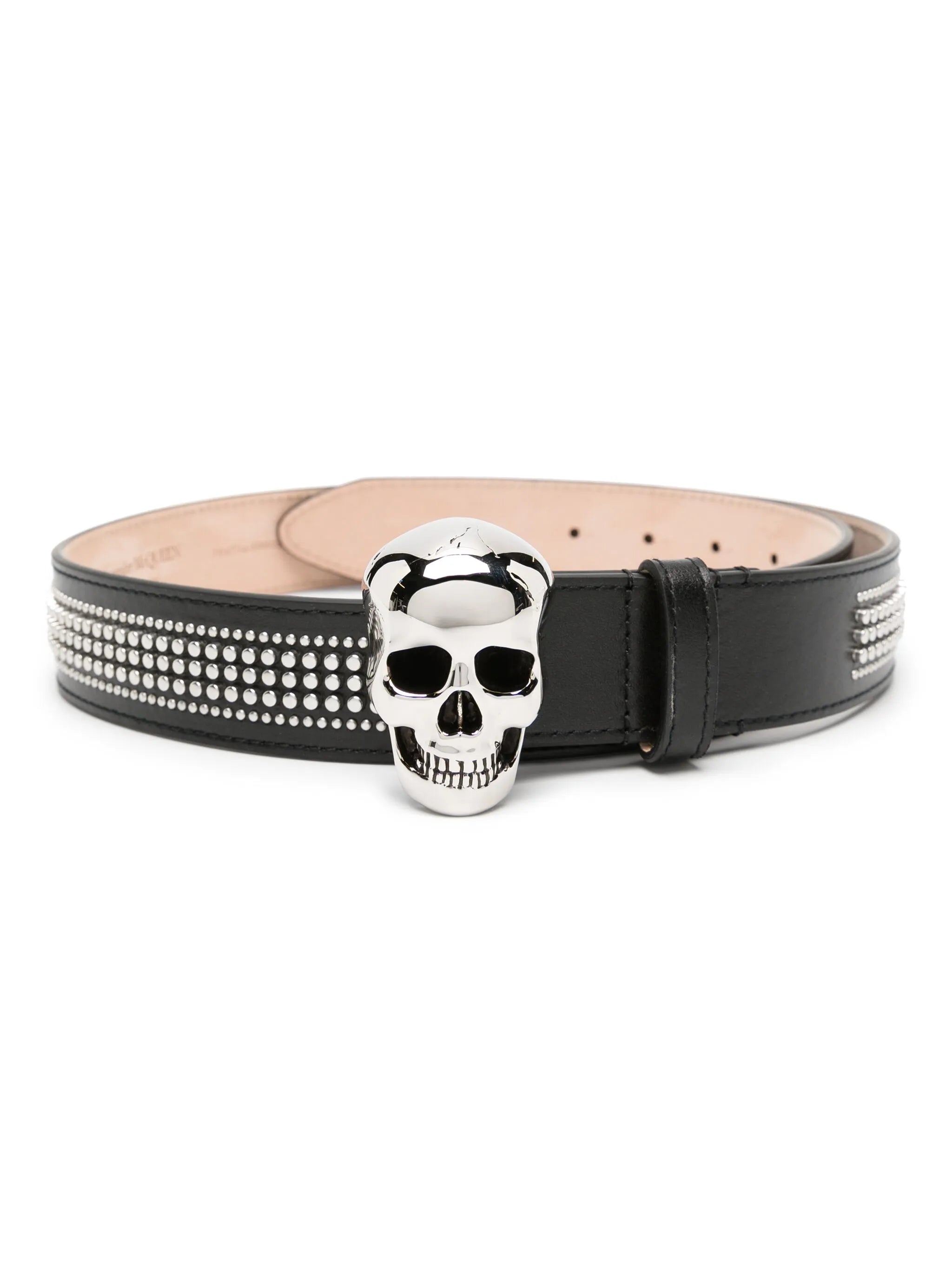 skull-buckle studded leather belt