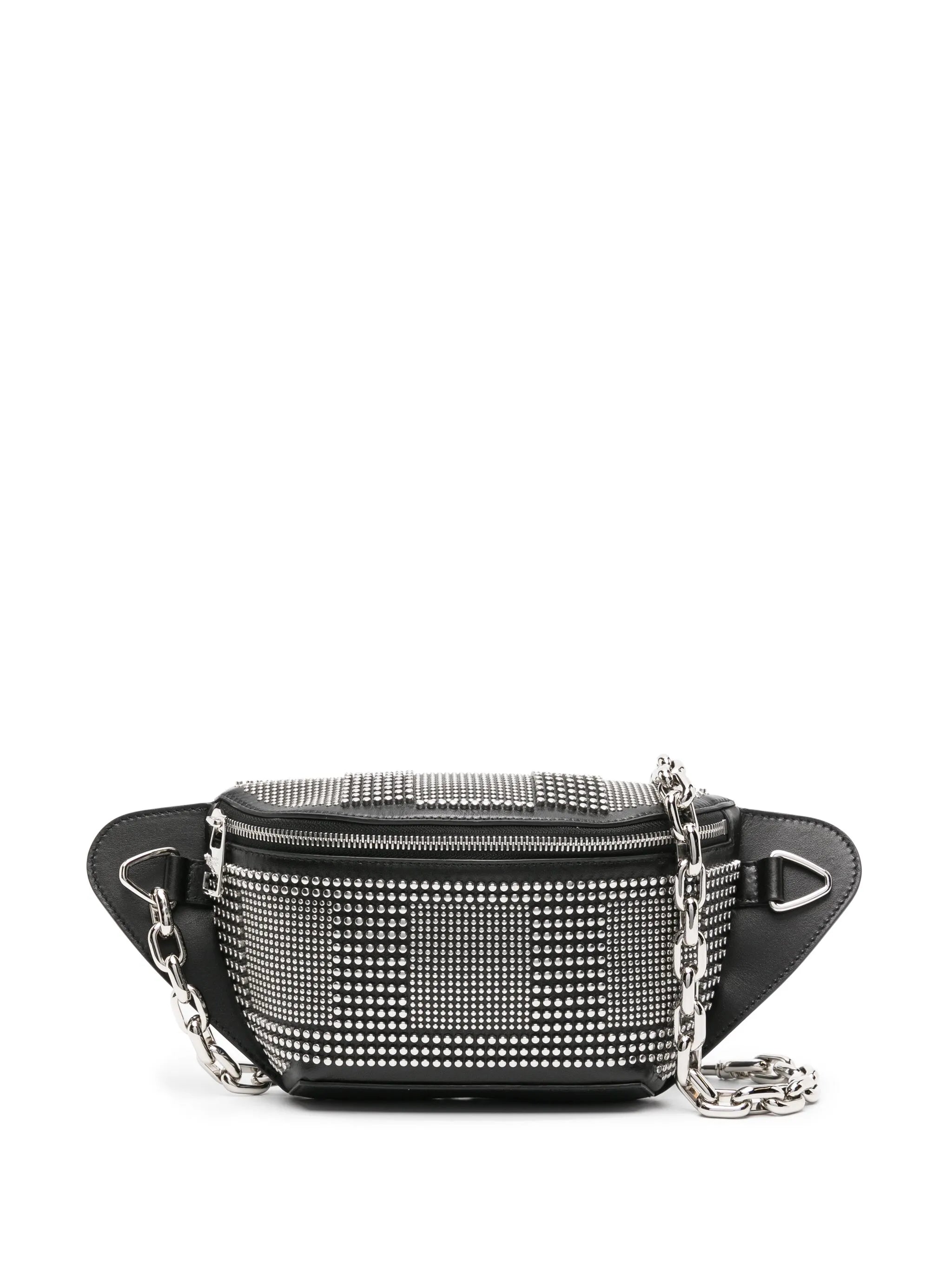stud-embellished leather messenger bag