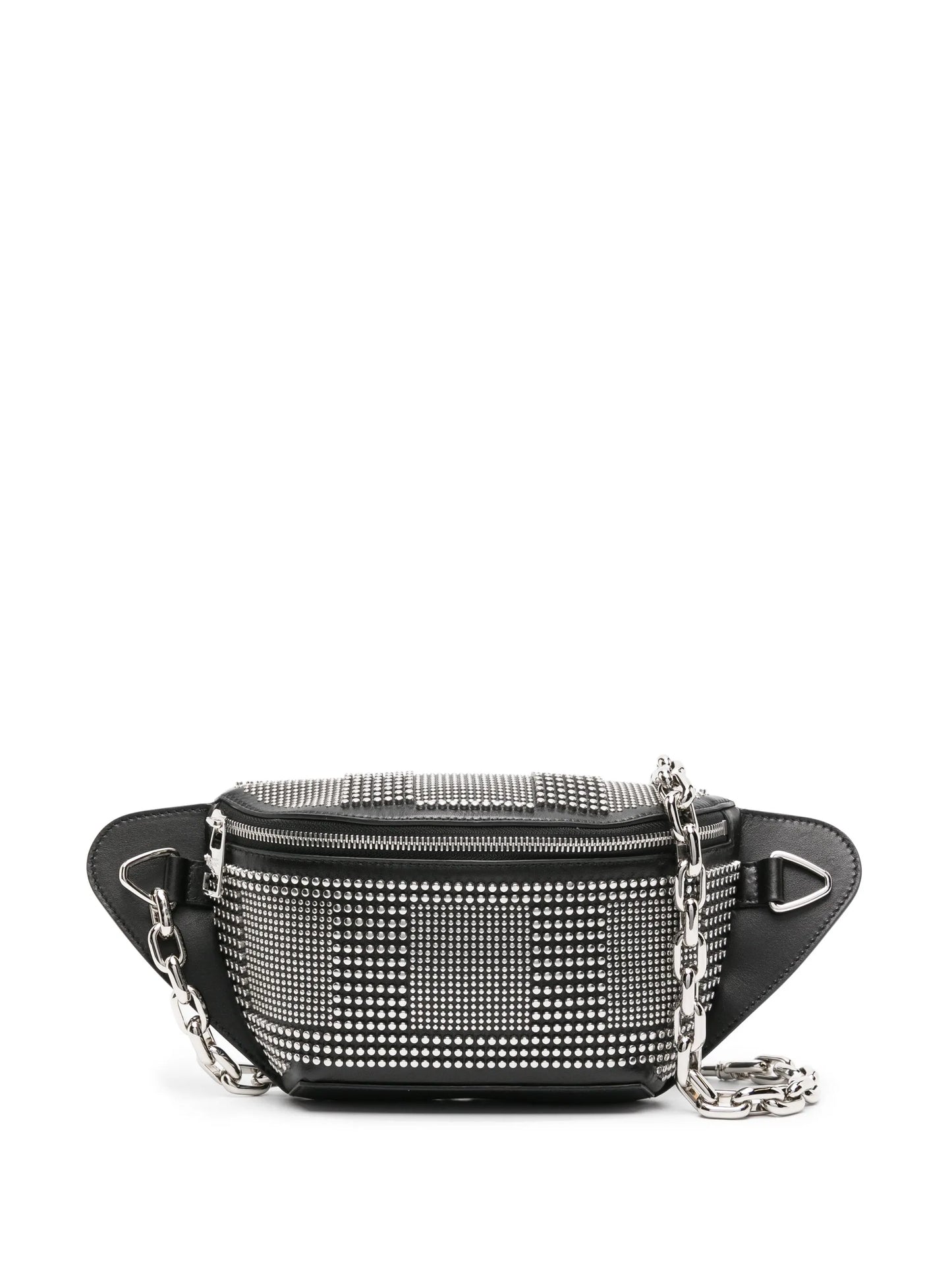 stud-embellished leather messenger bag