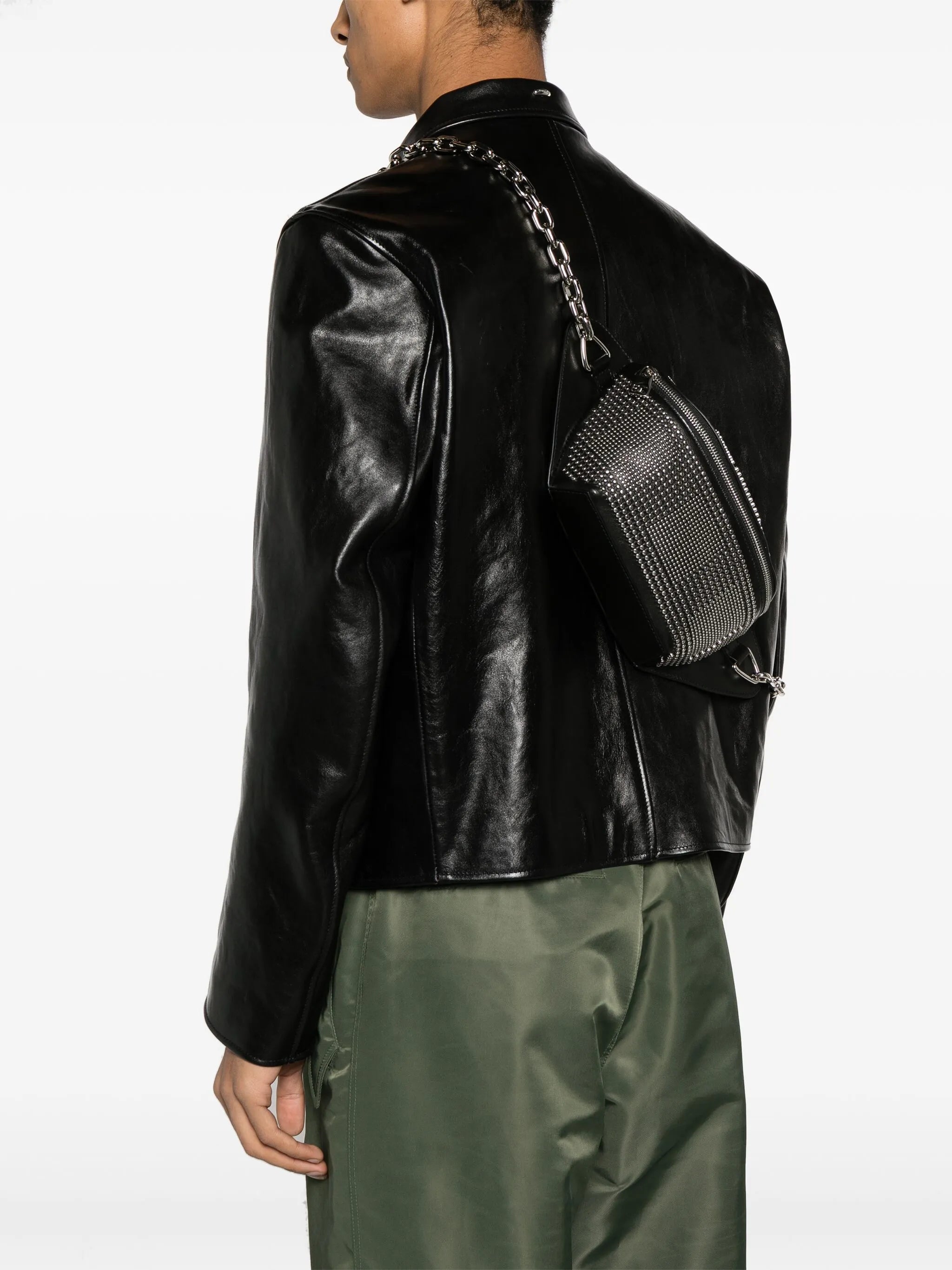 stud-embellished leather messenger bag