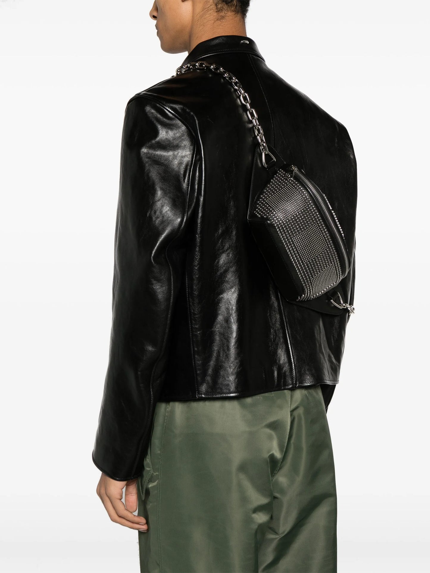 stud-embellished leather messenger bag