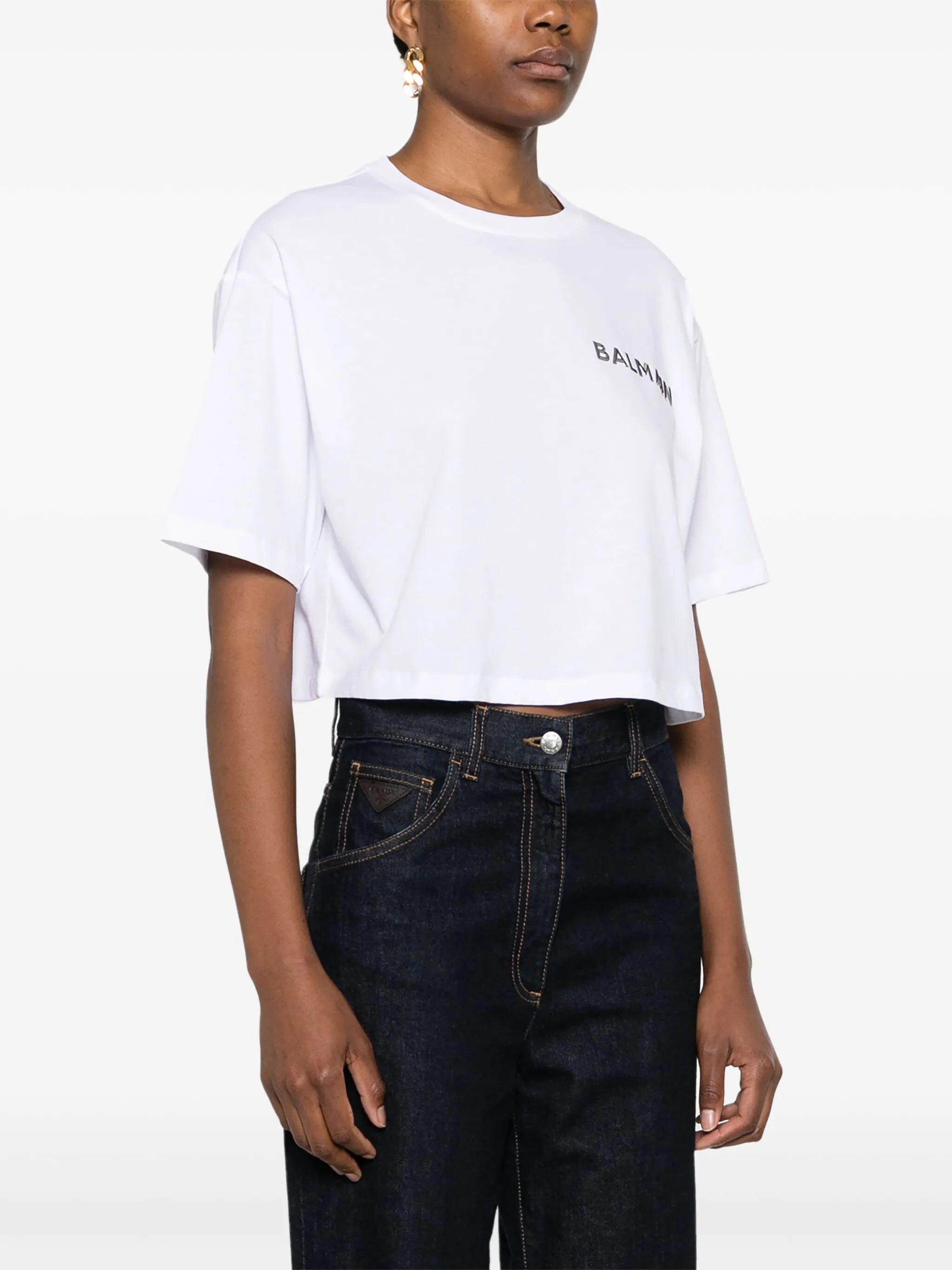 logo-appliqué cropped T-shirt