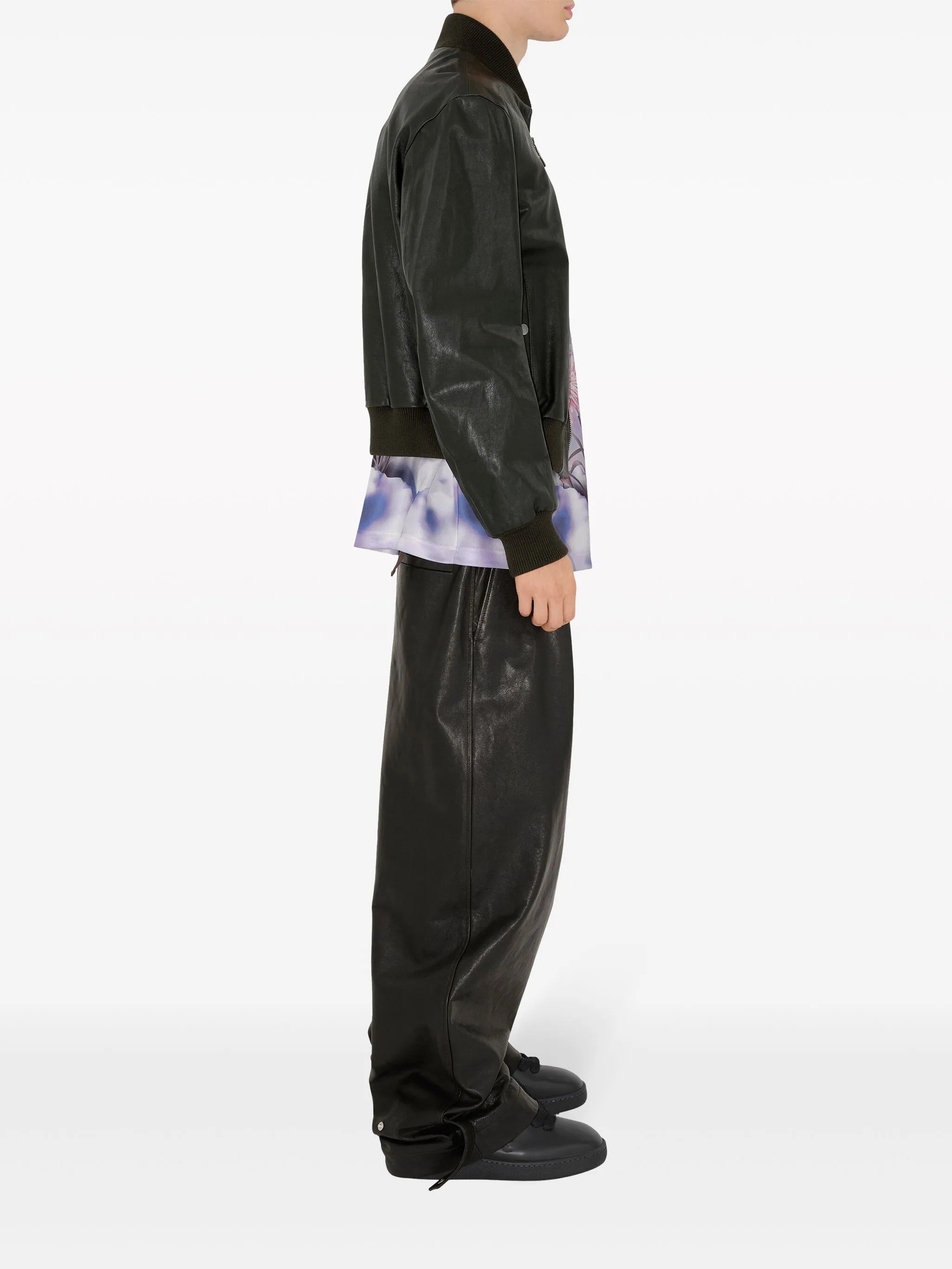 zipped leather bomber jacket