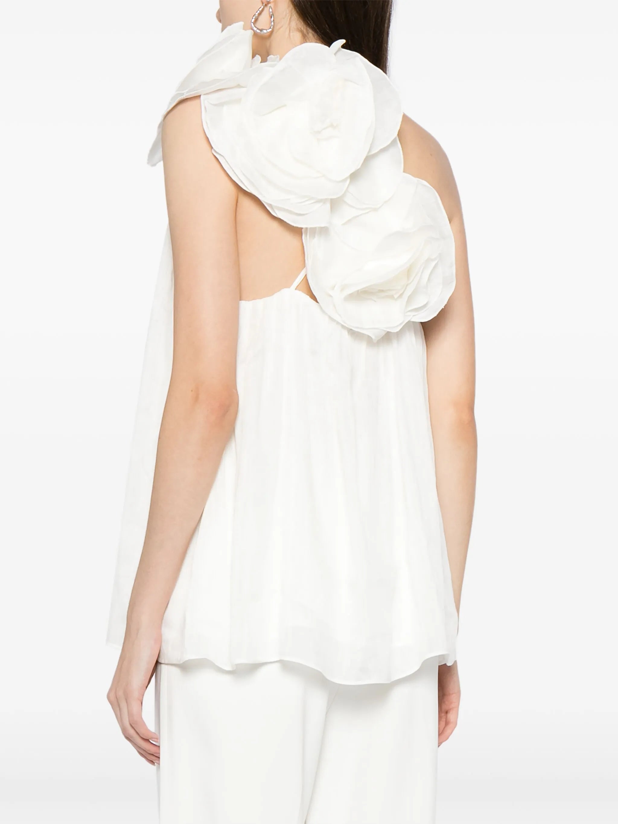 flower-detailing linen-blend top