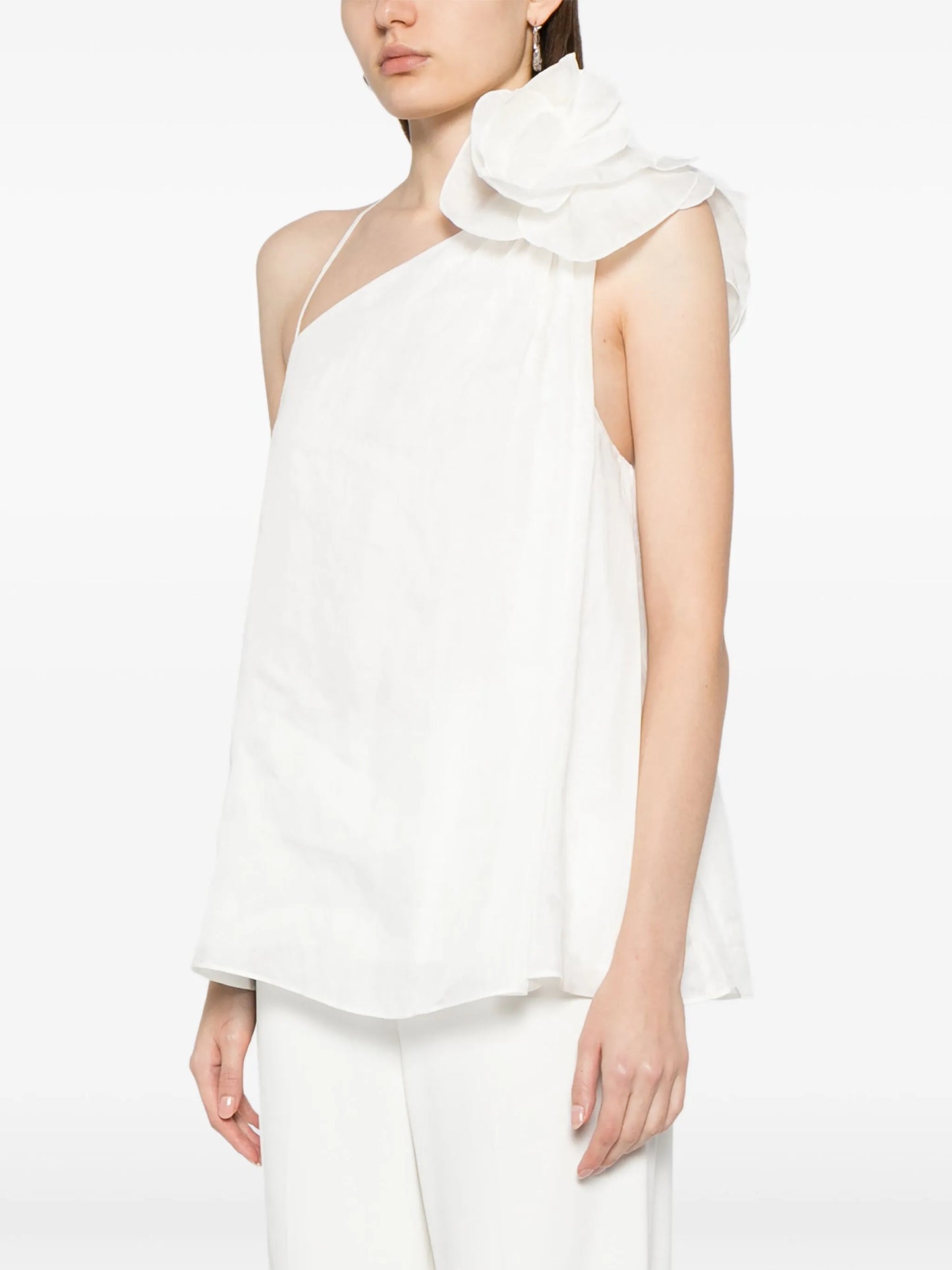 flower-detailing linen-blend top