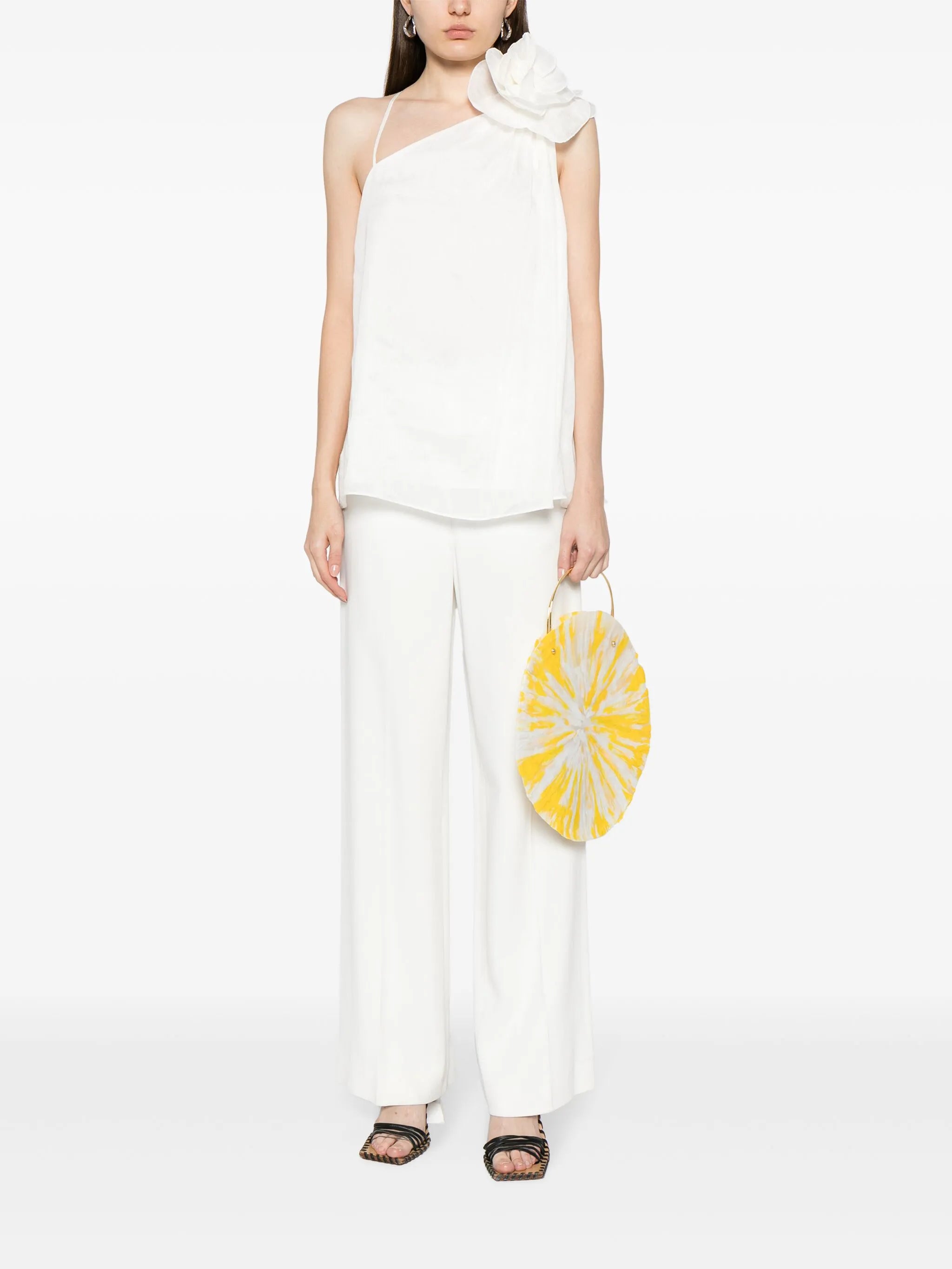 flower-detailing linen-blend top