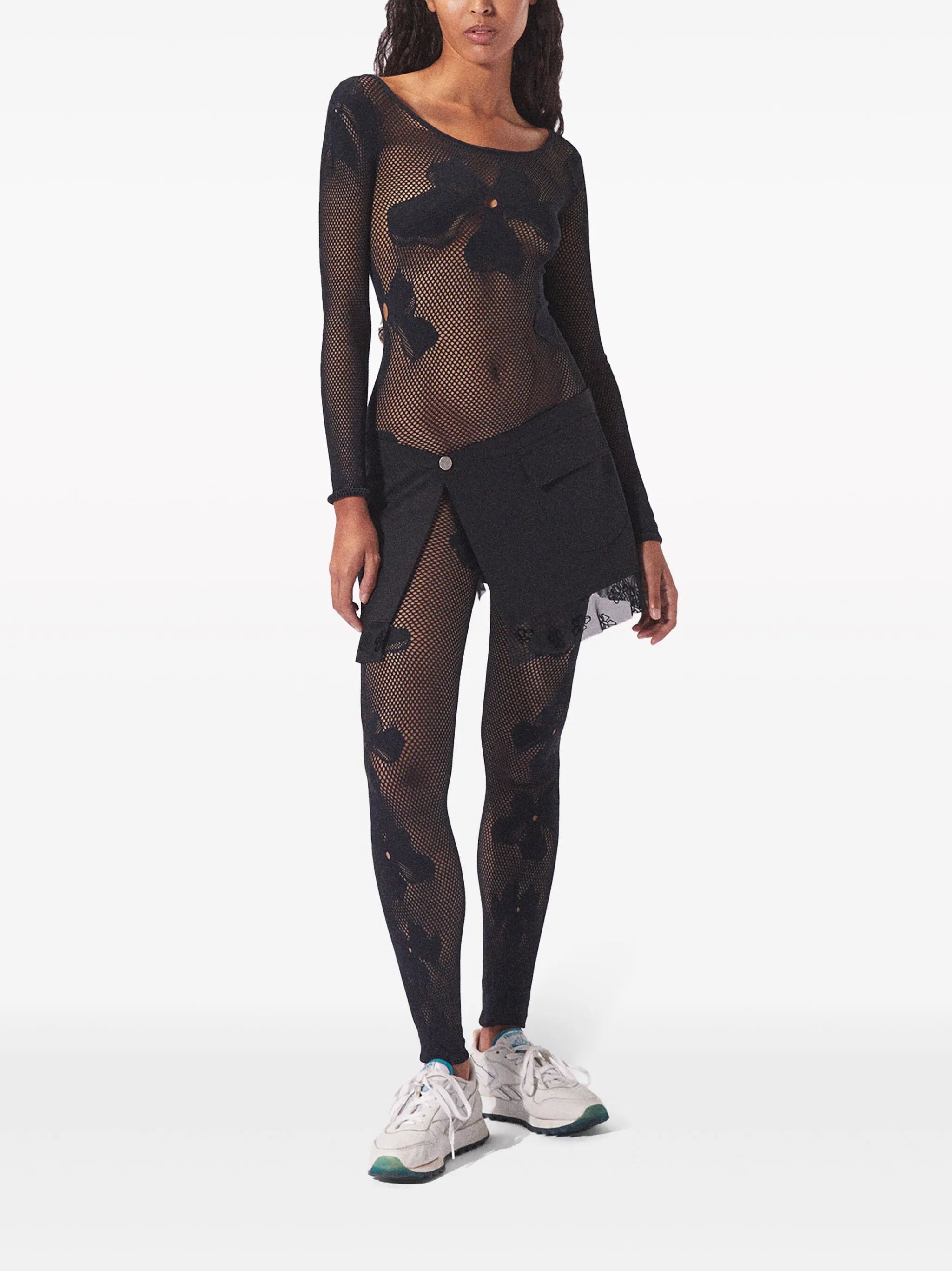 monogram-pattern semi-sheer jumpsuit
