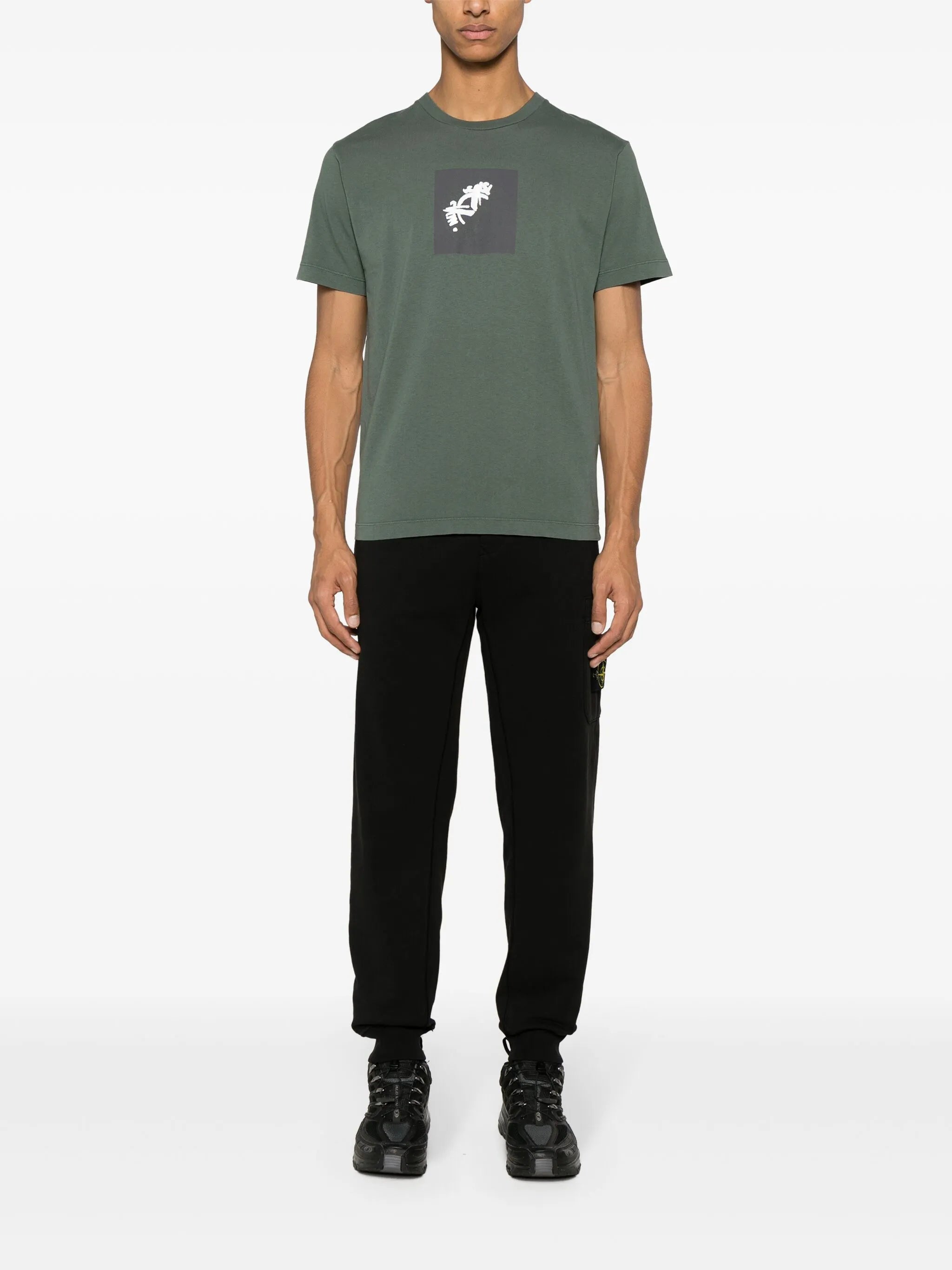 Compass-appliqué cotton track pants