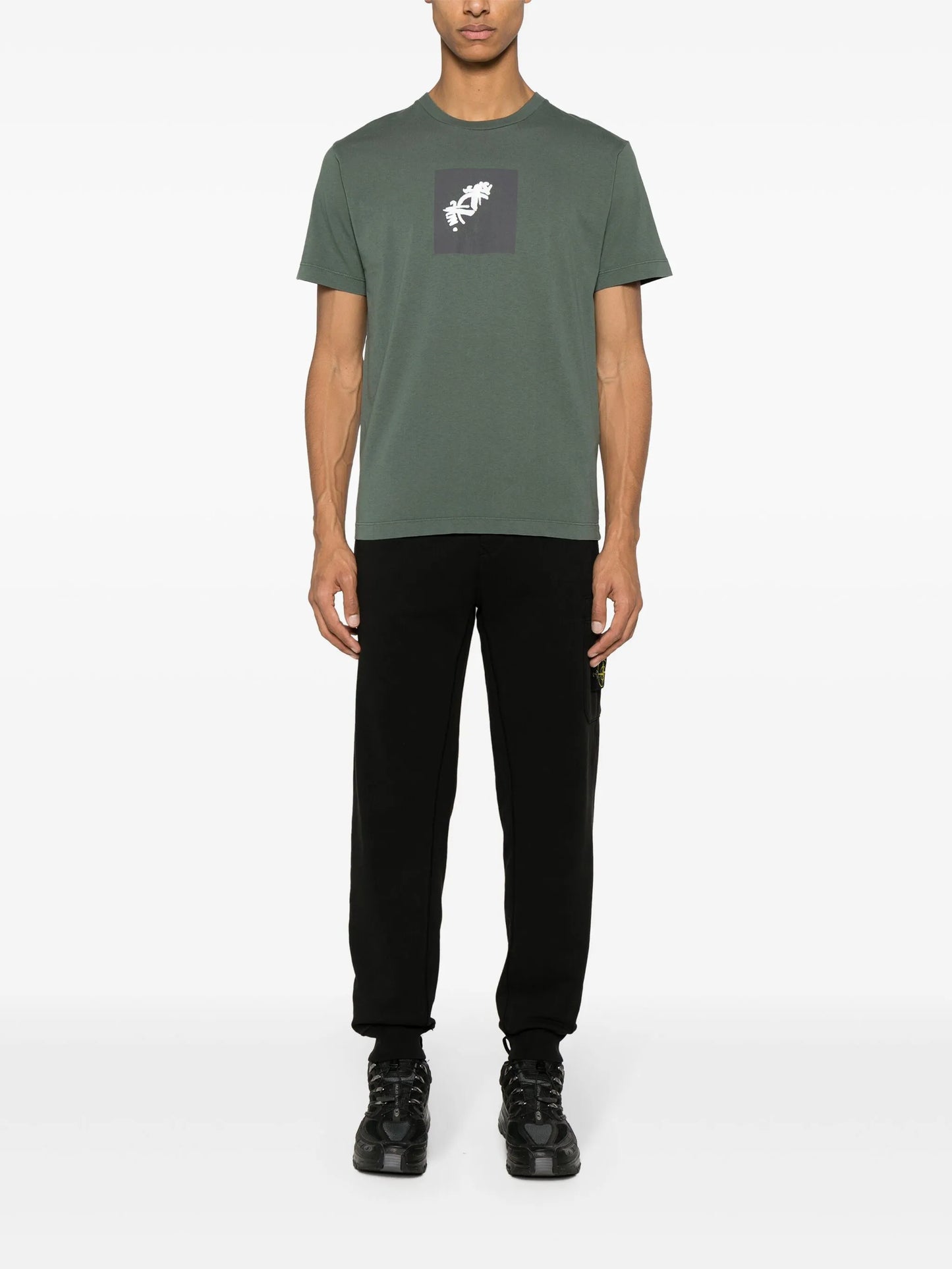 Compass-appliqué cotton track pants