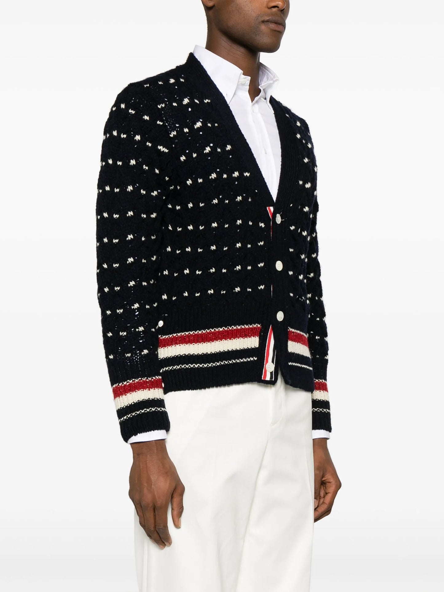 RWB stripe cable-knit cardigan