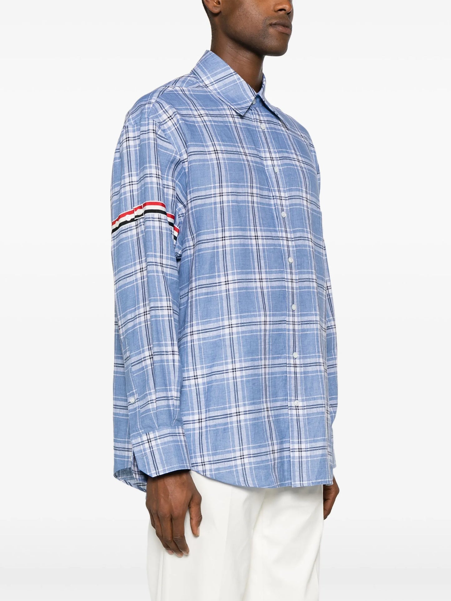 RWB stripe checked linen shirt