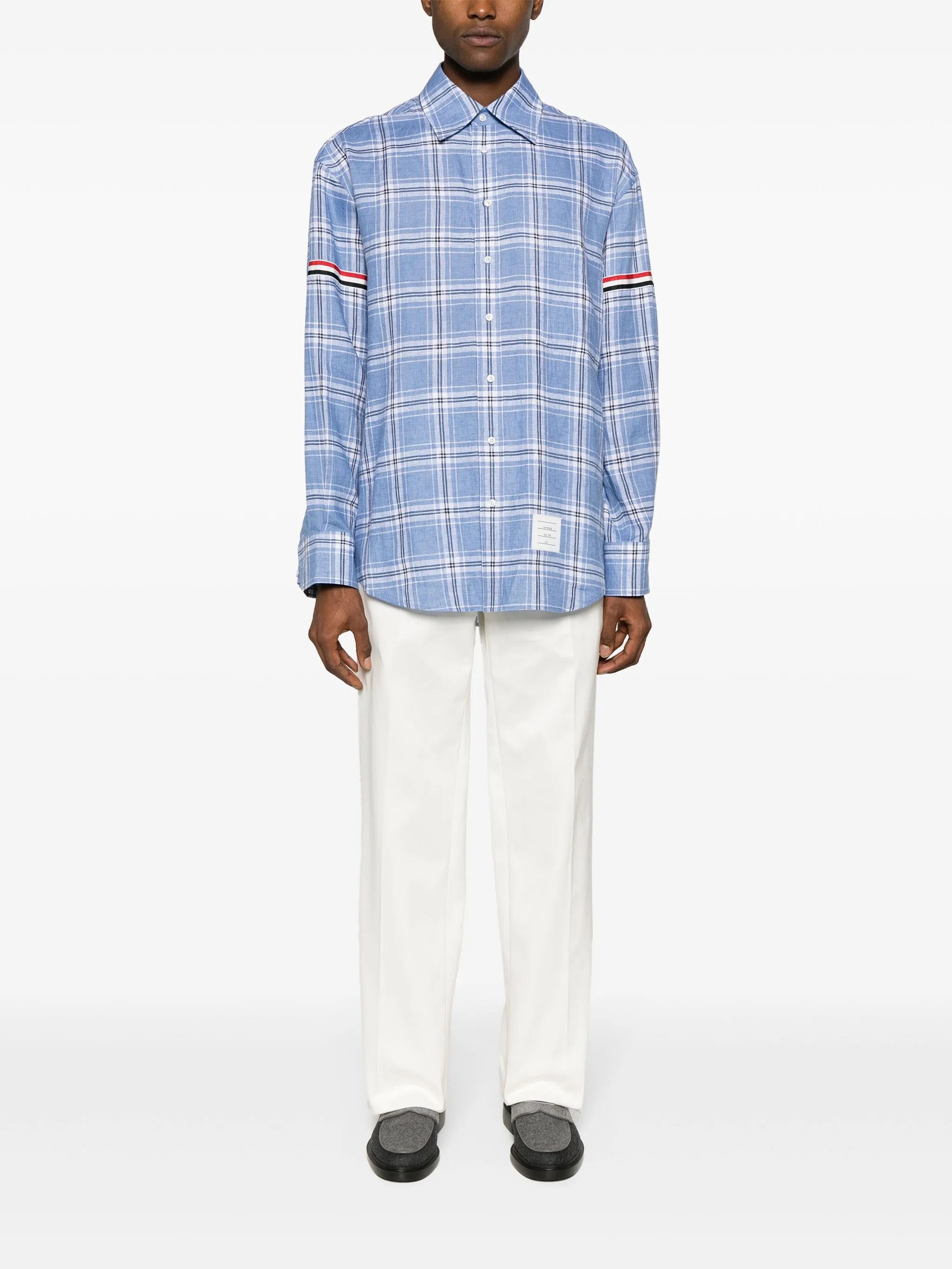RWB stripe checked linen shirt