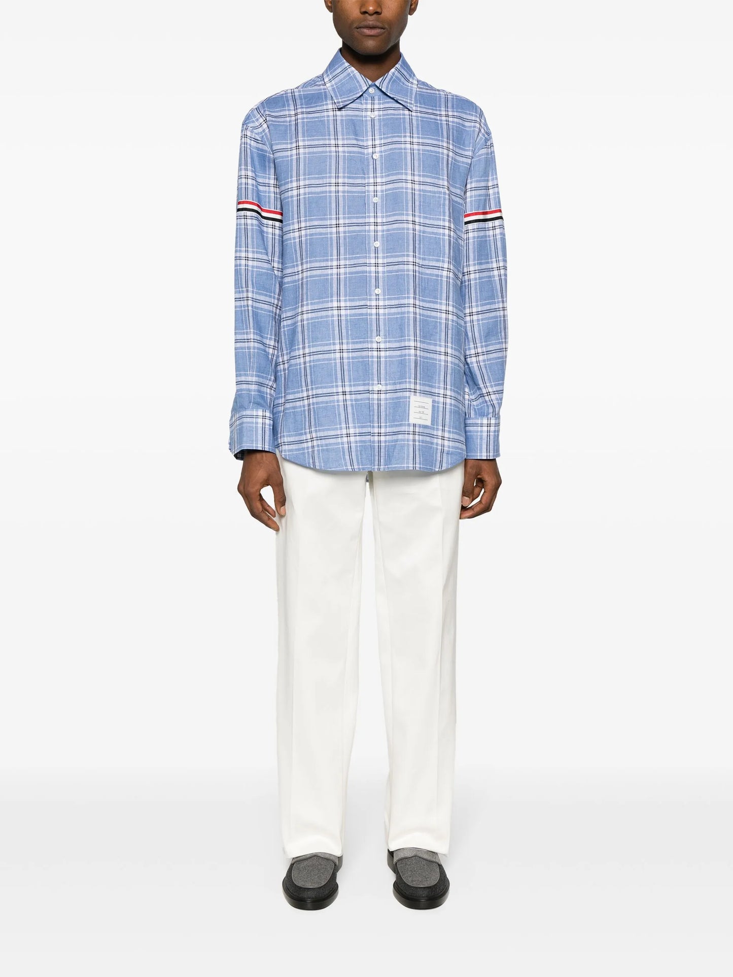 RWB stripe checked linen shirt