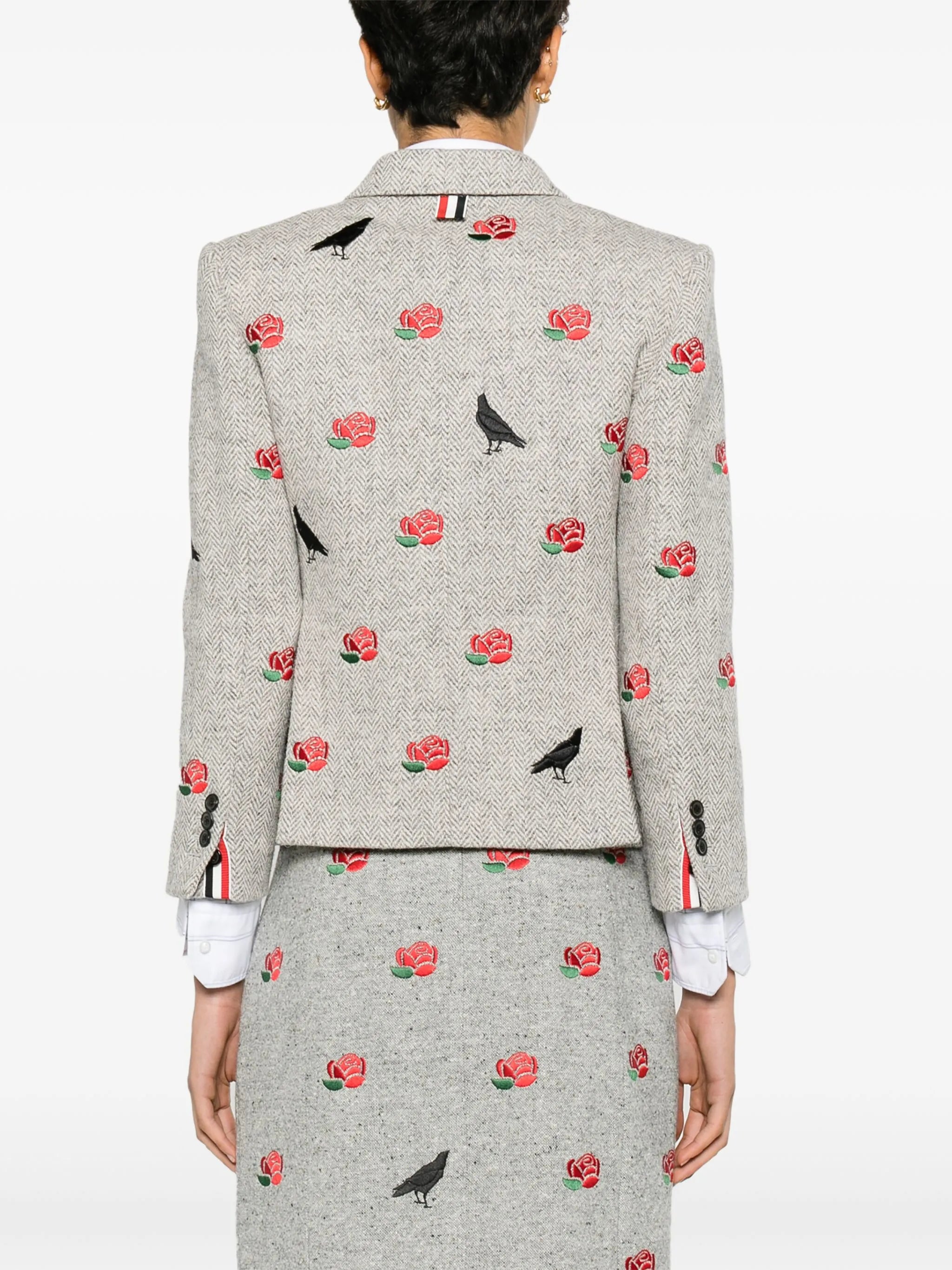 rose-embroidered herringbone blazer