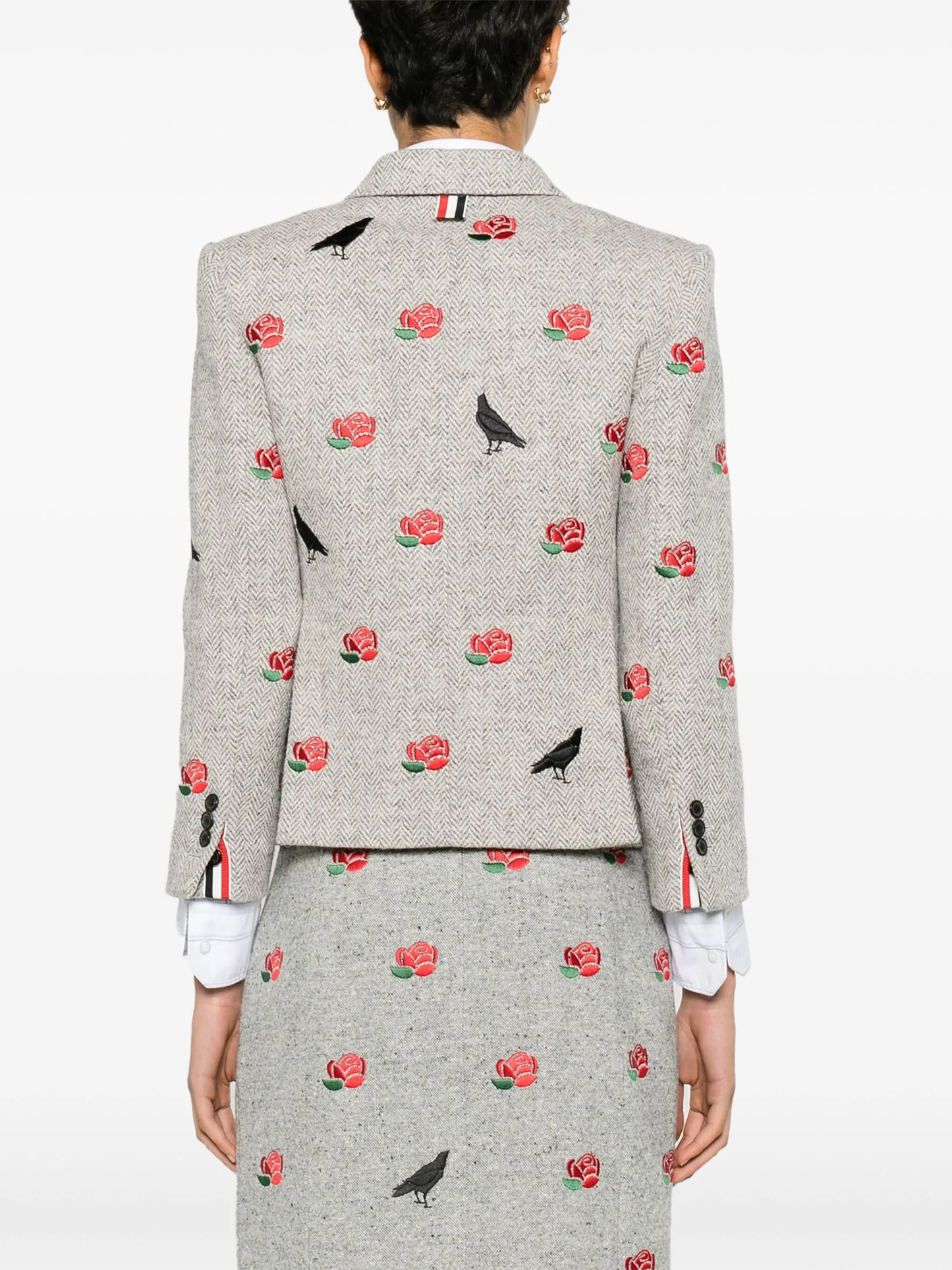 rose-embroidered herringbone blazer