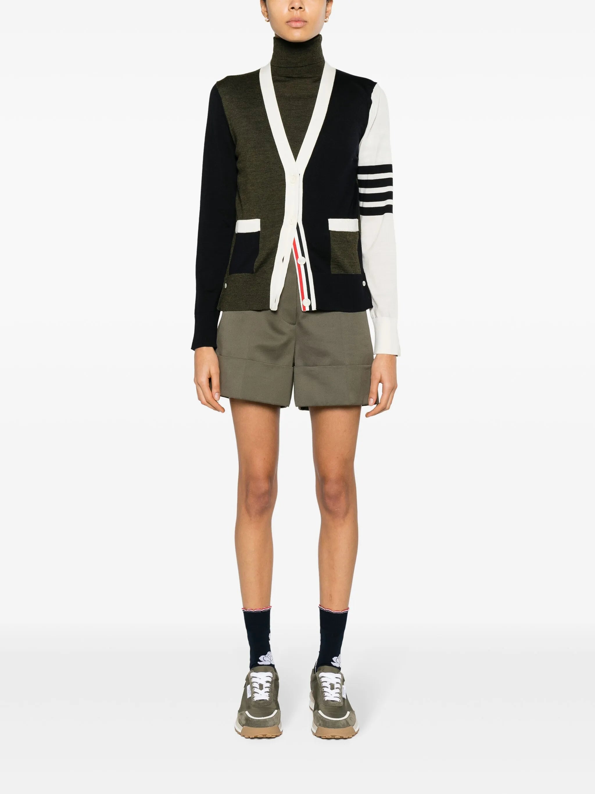 semi-sheer panelled knitted cardigan