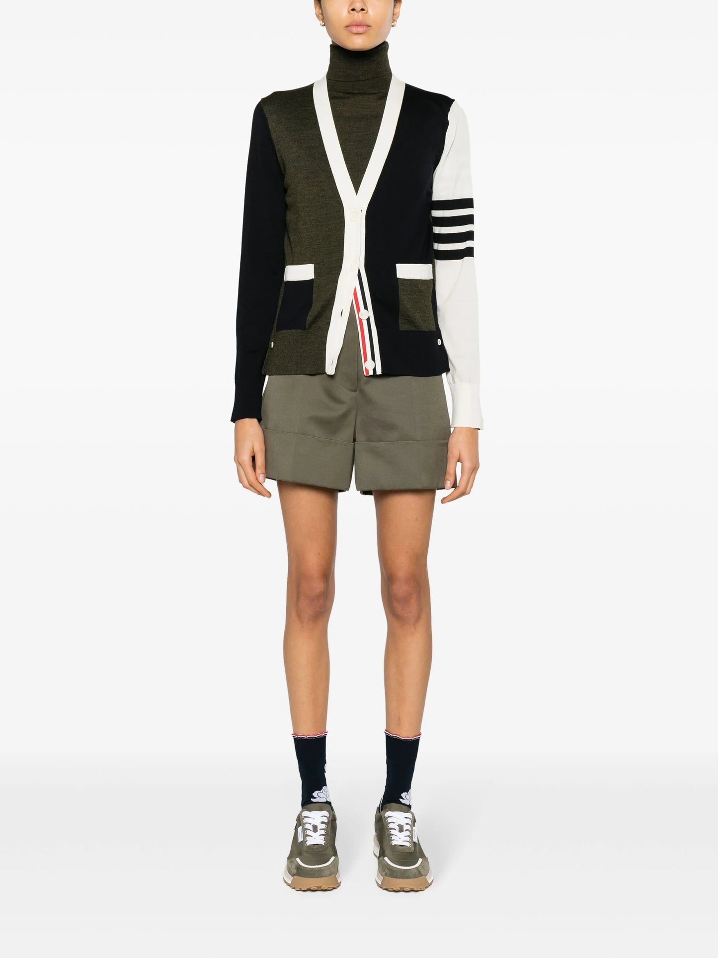 semi-sheer panelled knitted cardigan