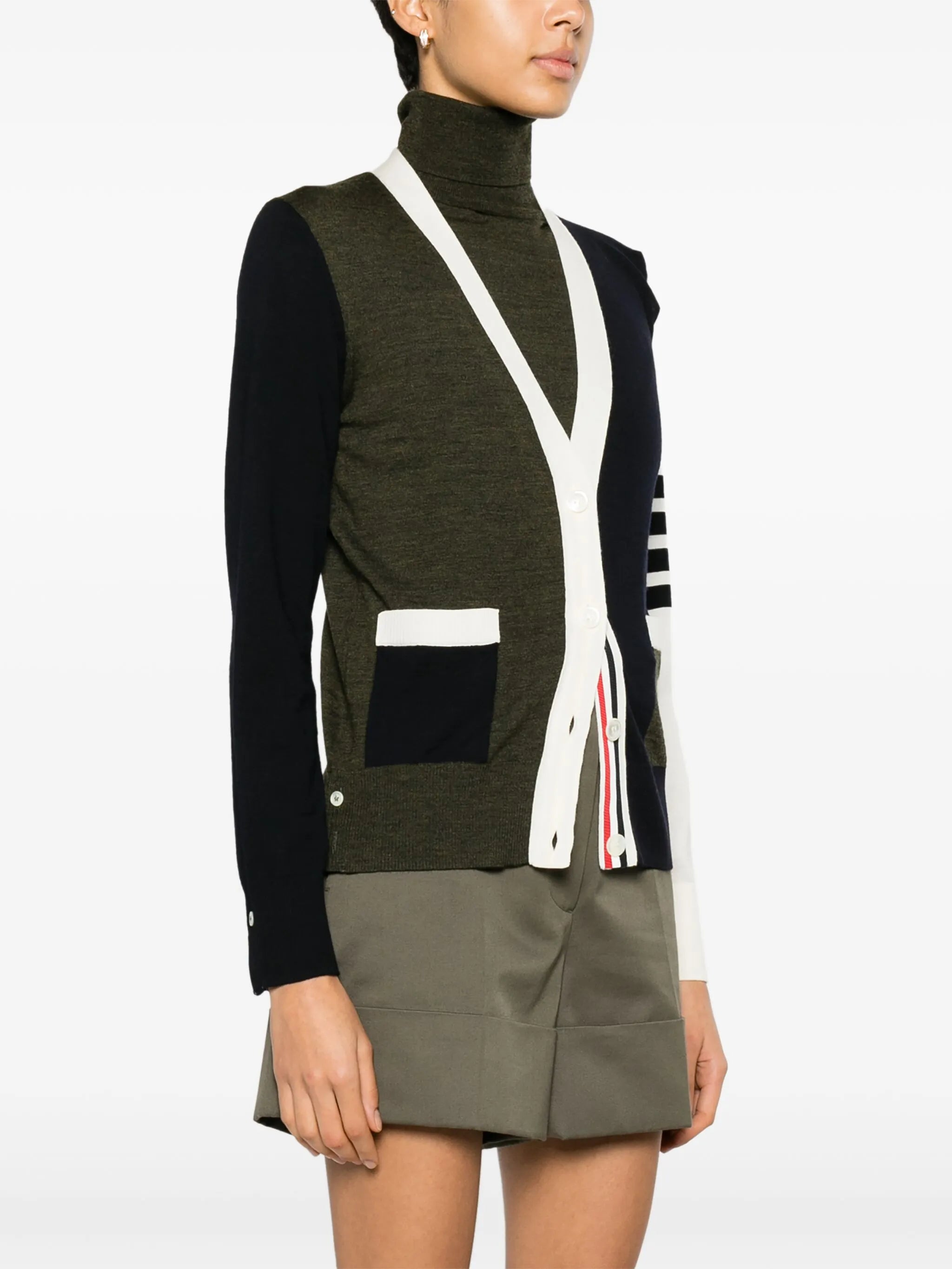 semi-sheer panelled knitted cardigan