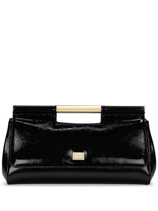 patent-leather clutch bag