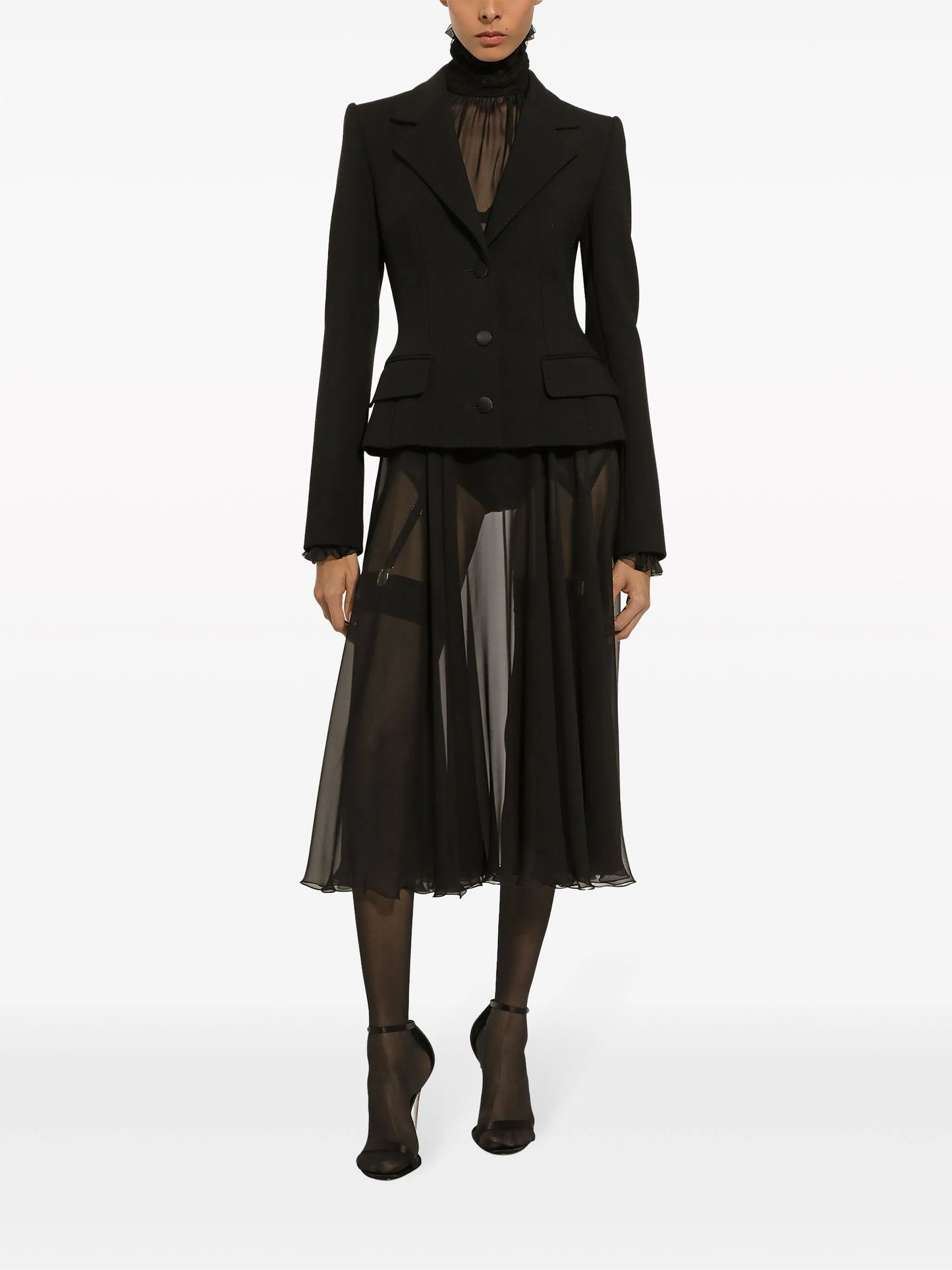 silk chiffon pleated midi skirt