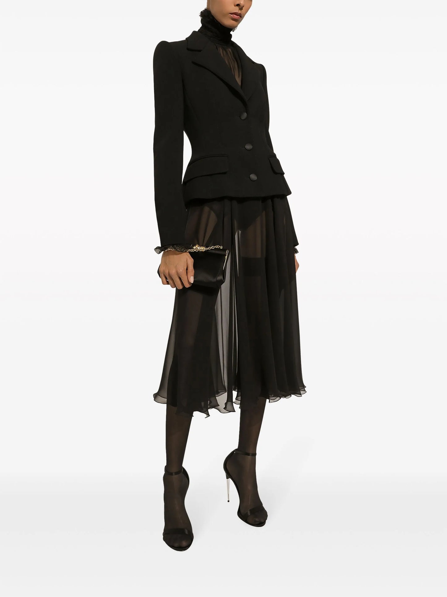silk chiffon pleated midi skirt